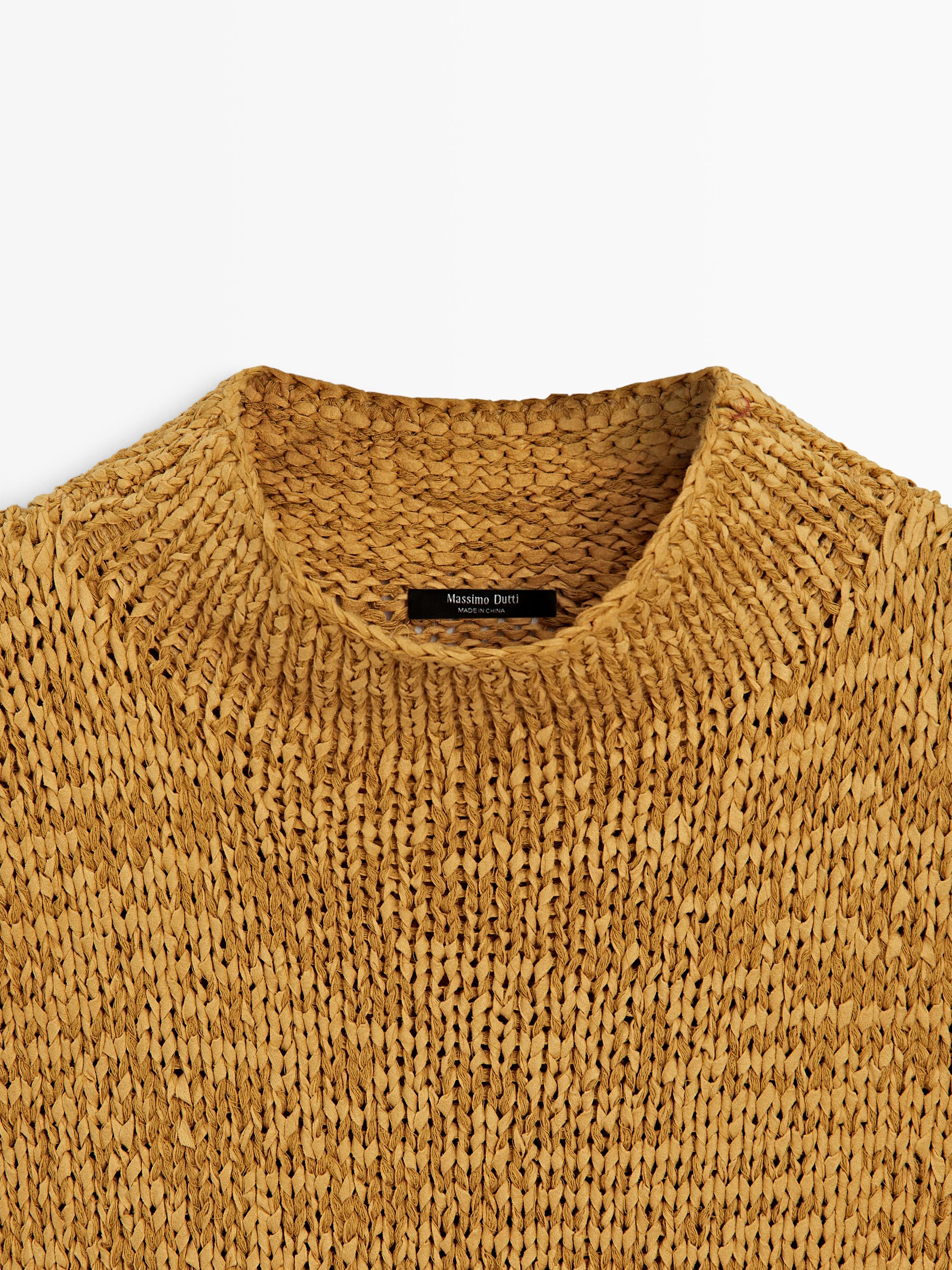 Cotton blend knit top — Curry