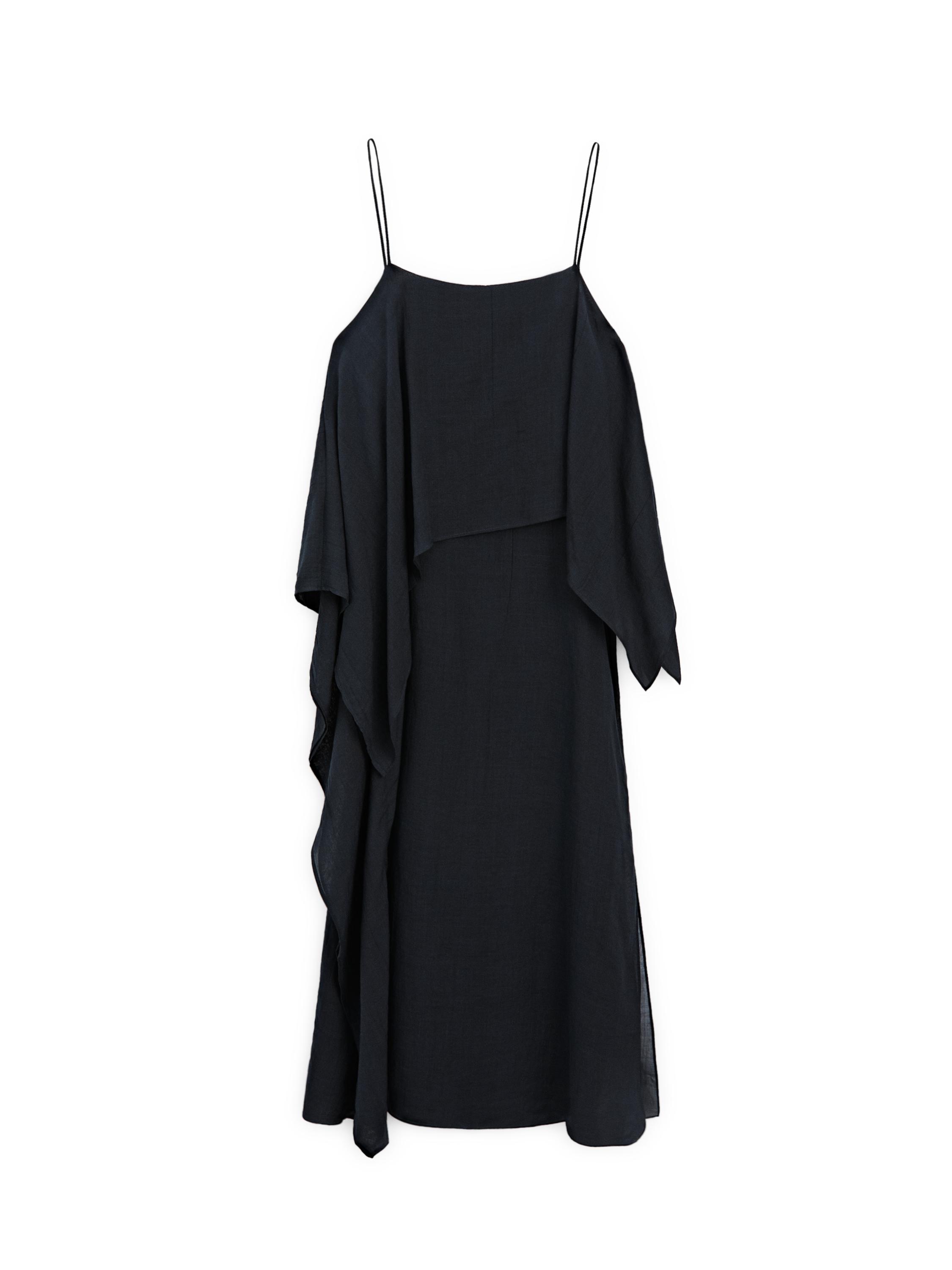 Midi dress with asymmetric ruffle detail Dark Blue Dress | Massimo Dutti Midi dress with asymmetric ruffle detail Dark Blue Dress | Massimo Dutti