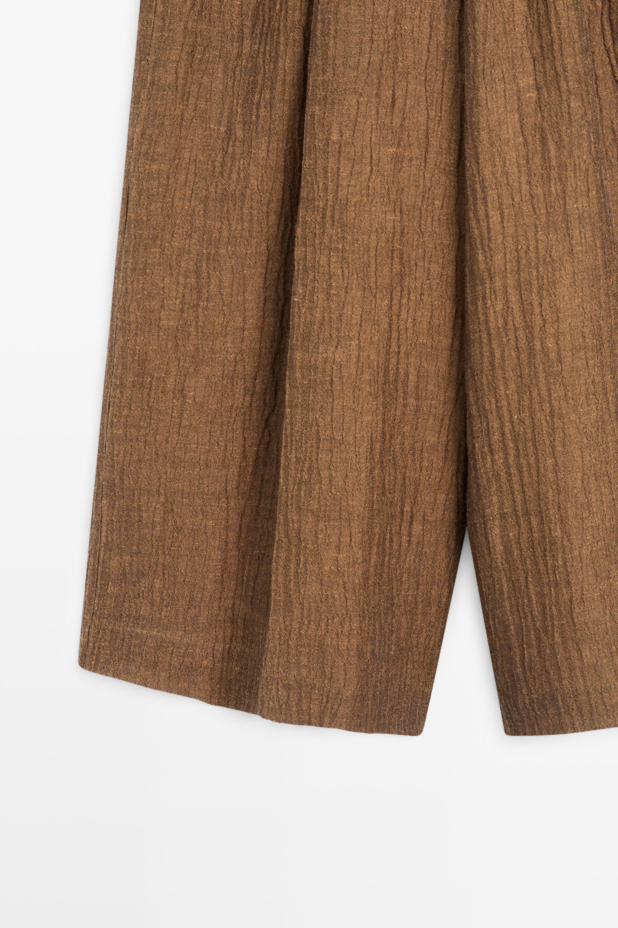 Flowing linen blend trousers — BROWN