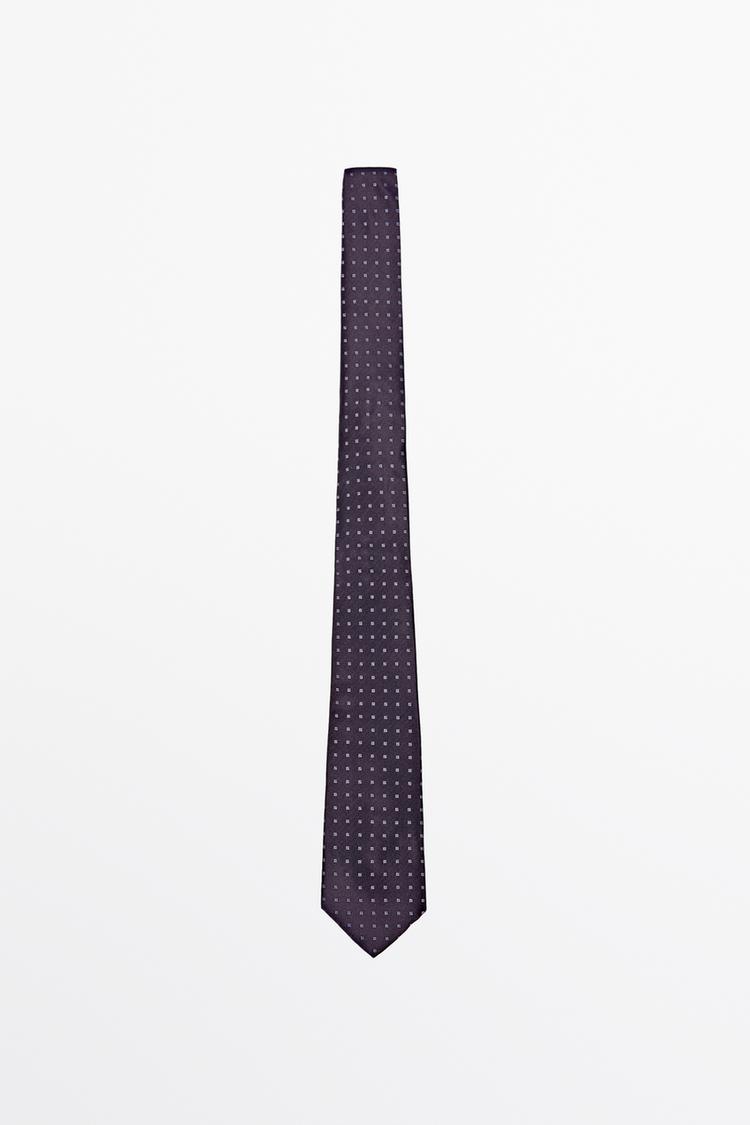 100% silk geometric print tie — BURGUNDY