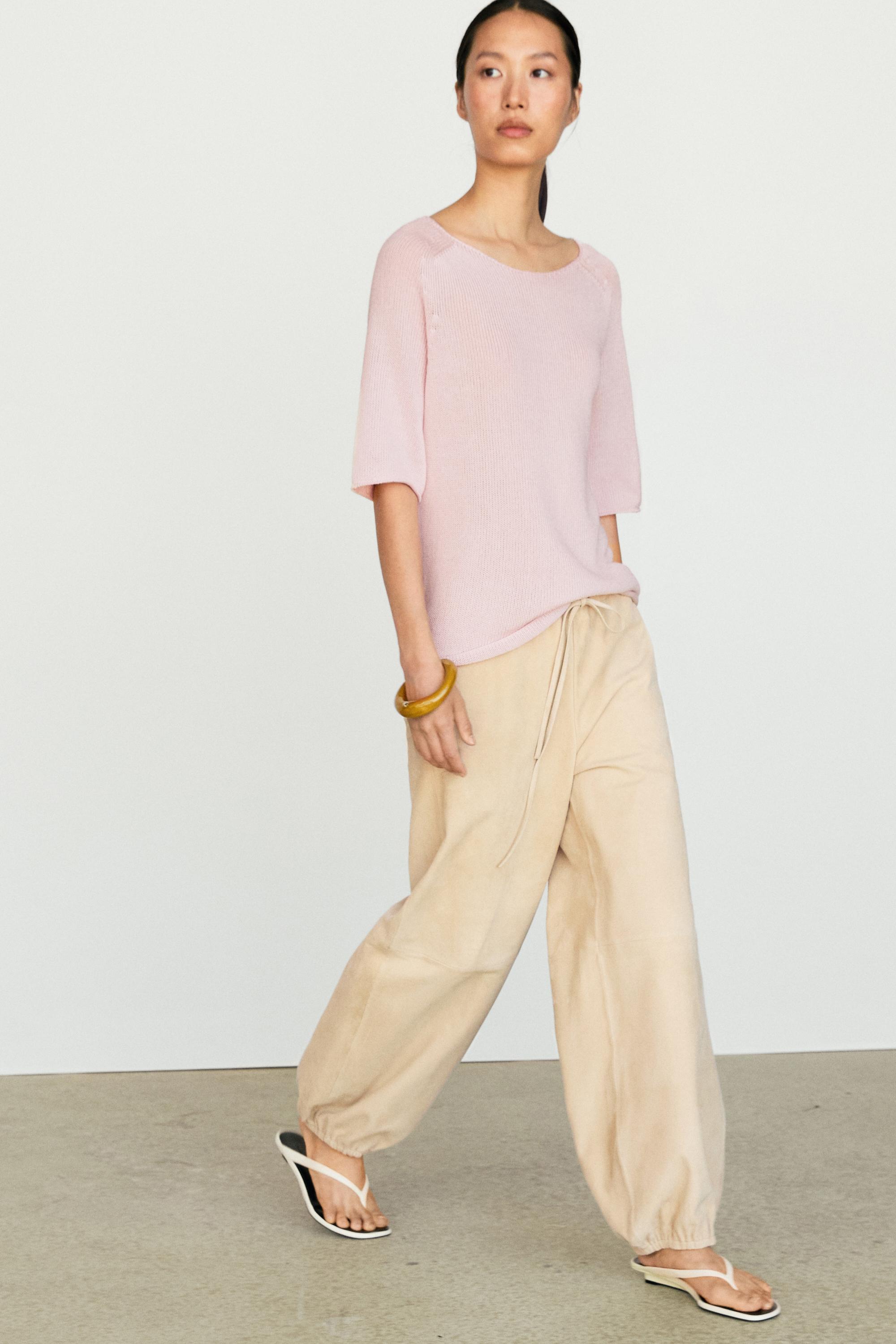 100% cotton boat neck knit sweater — PINK