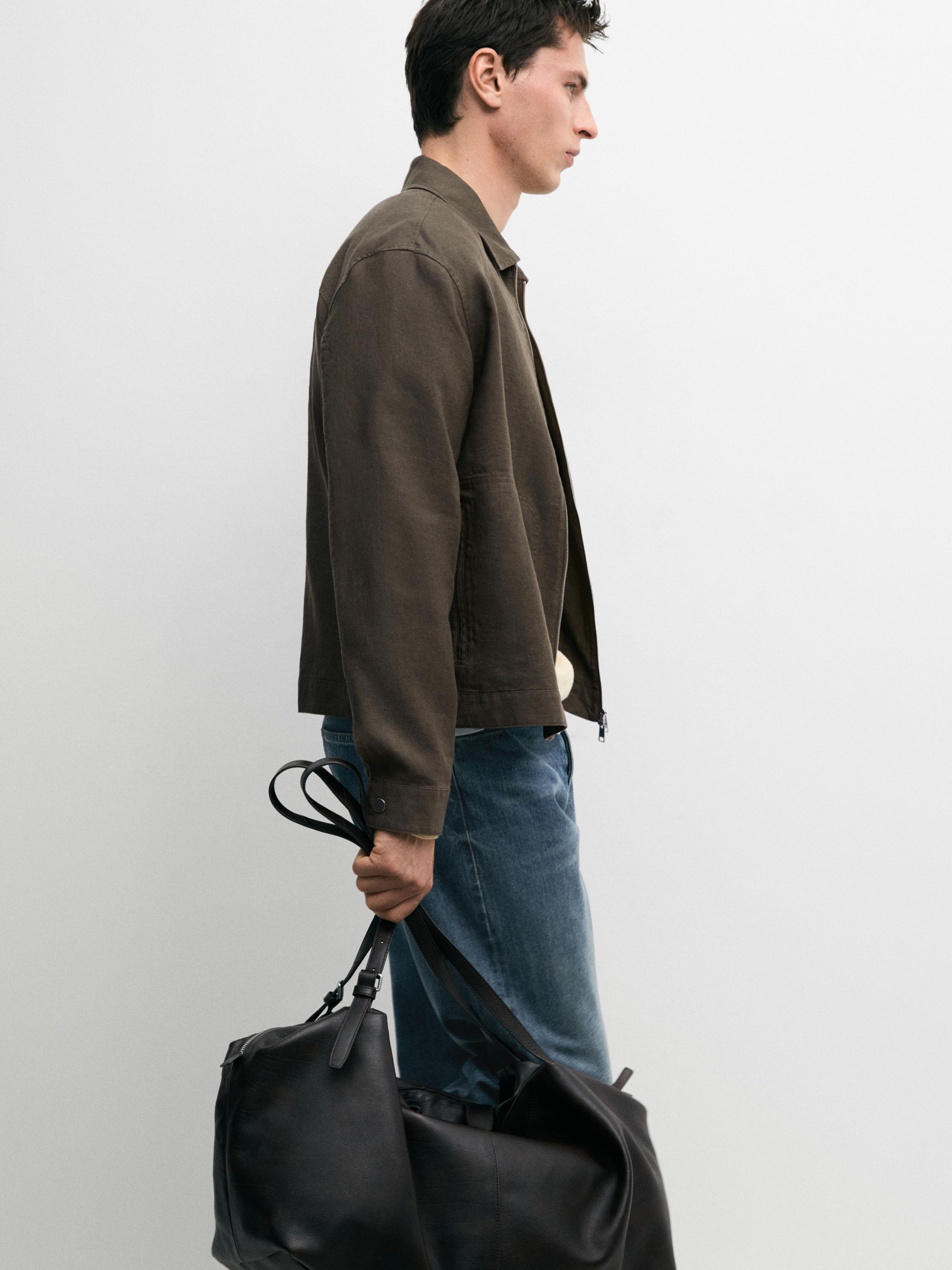 Cropped 100% linen jacket — KHAKI
