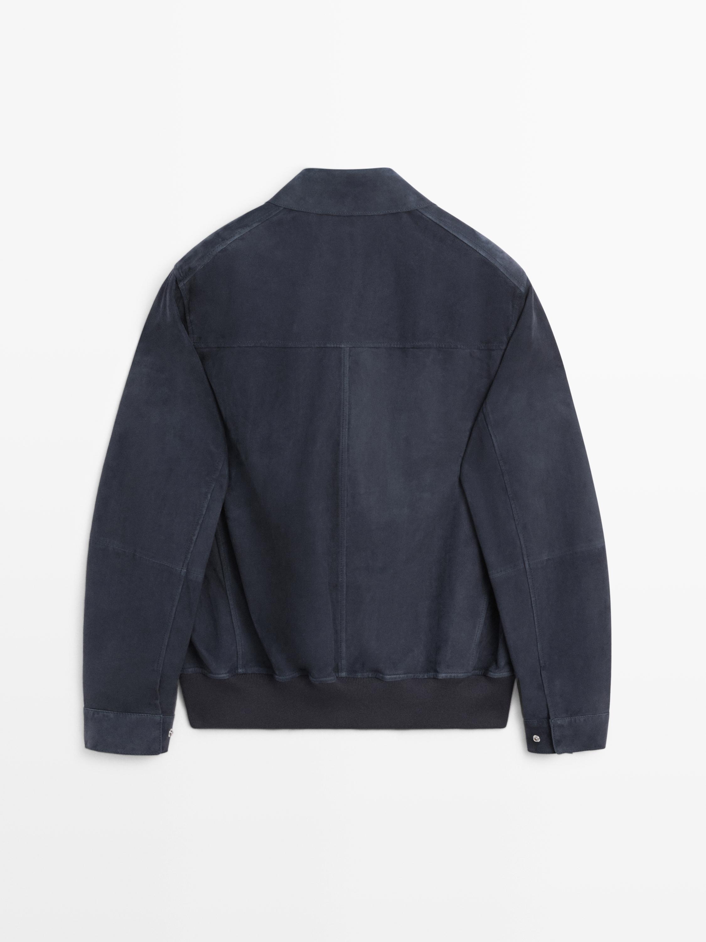 Suede leather jacket with pockets — BLUE