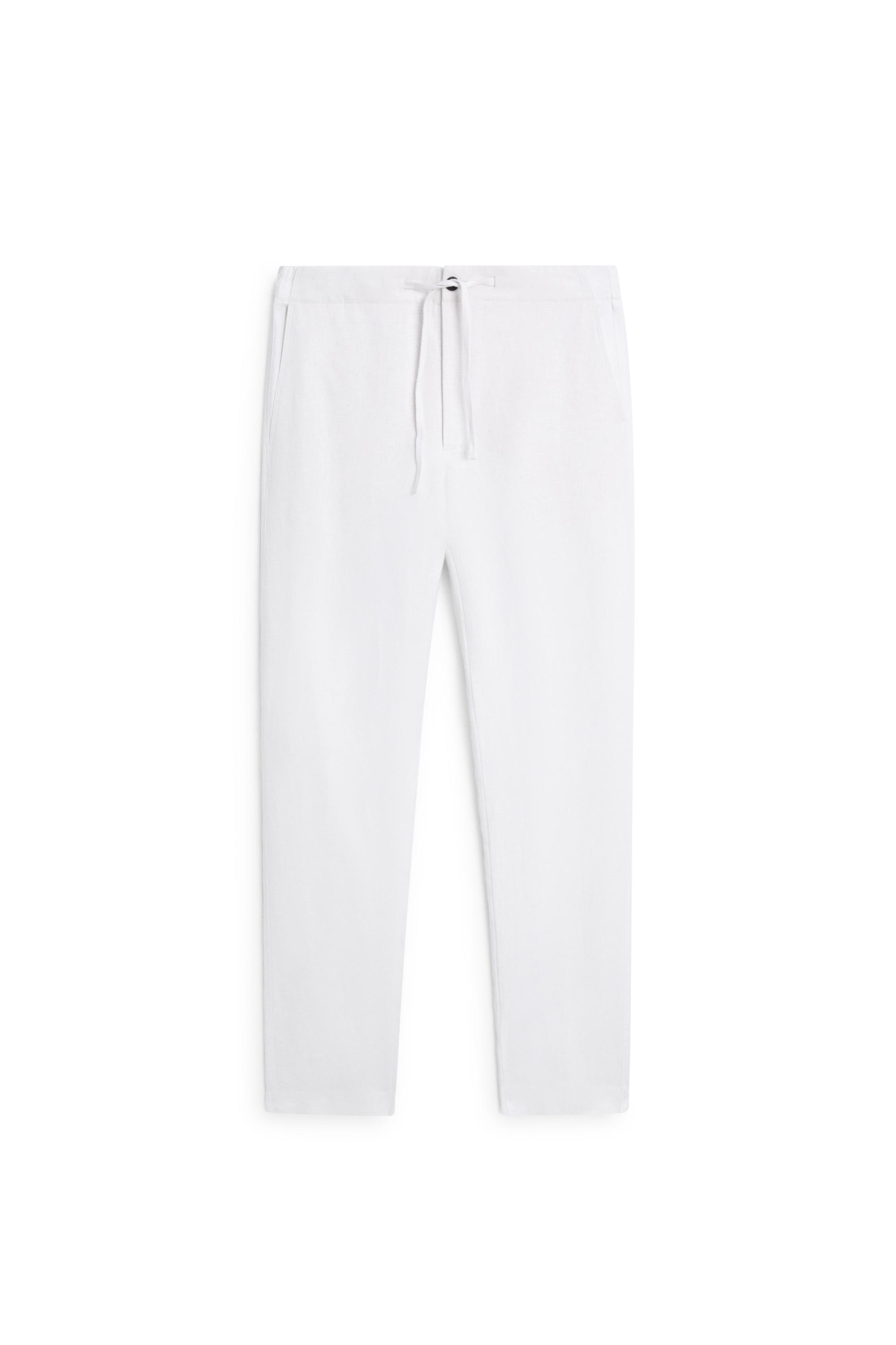 100% linen jogger-fit pants — WHITE