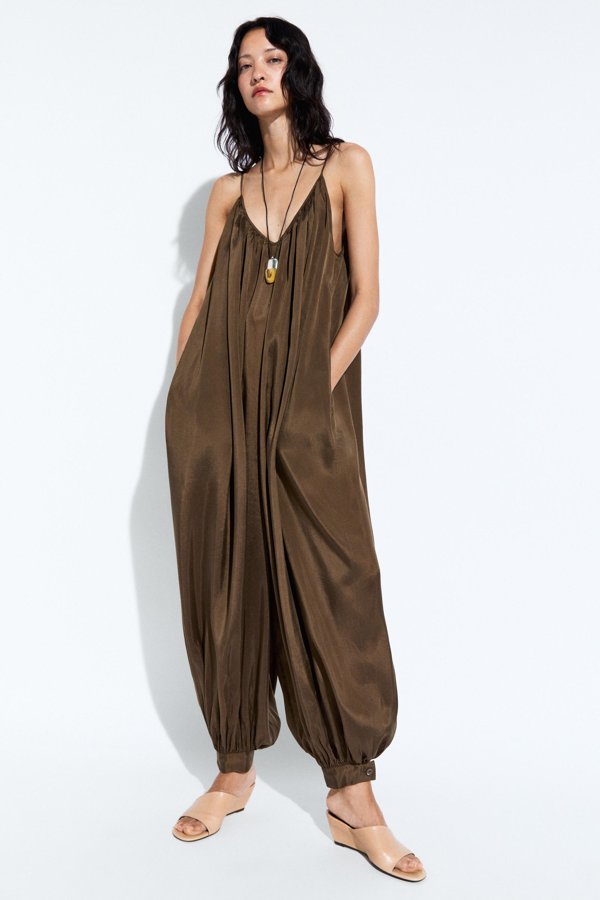 Flowing sarouel jumpsuit — BROWN