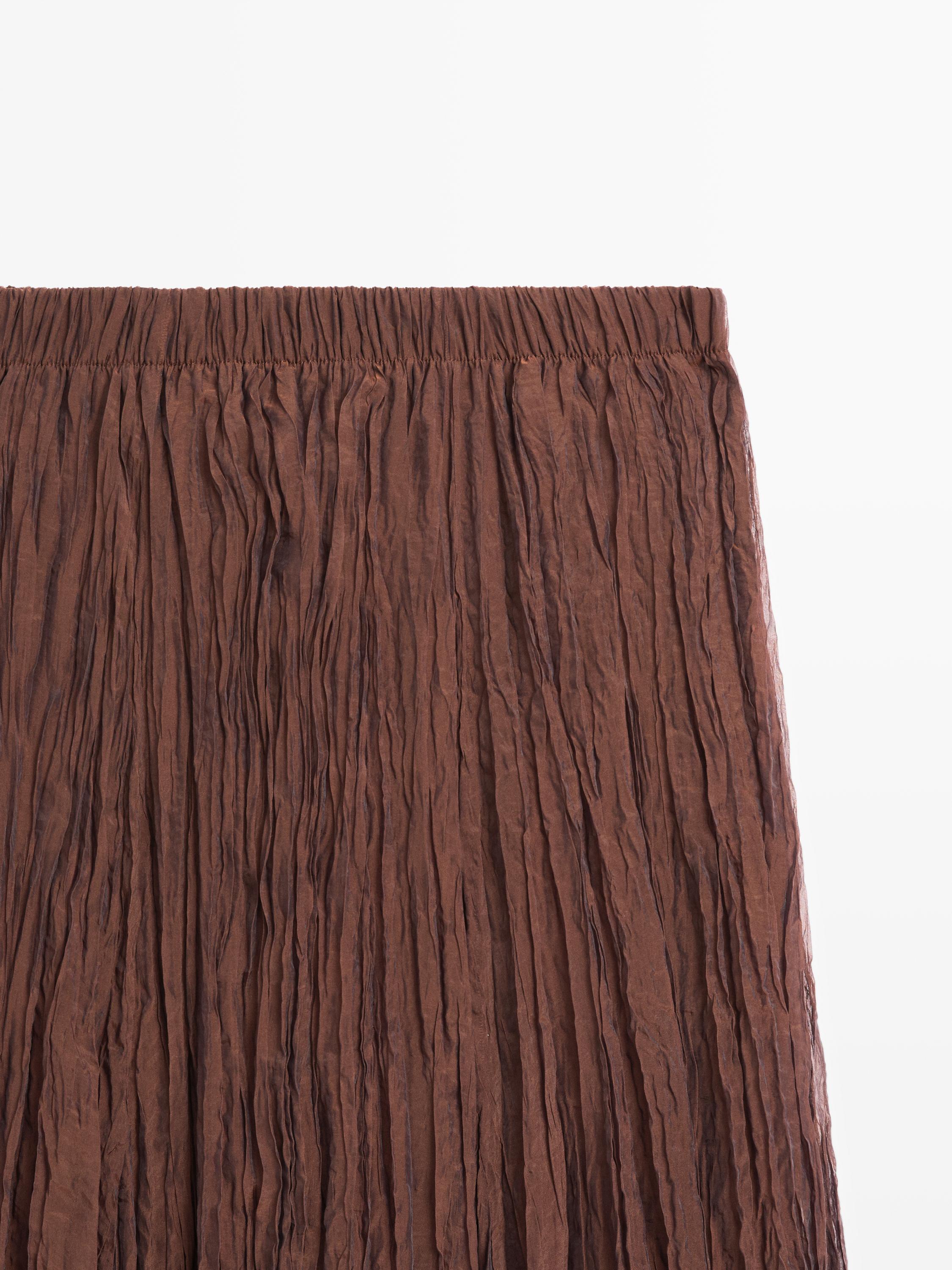 Pleated organza midi skirt — Caramel