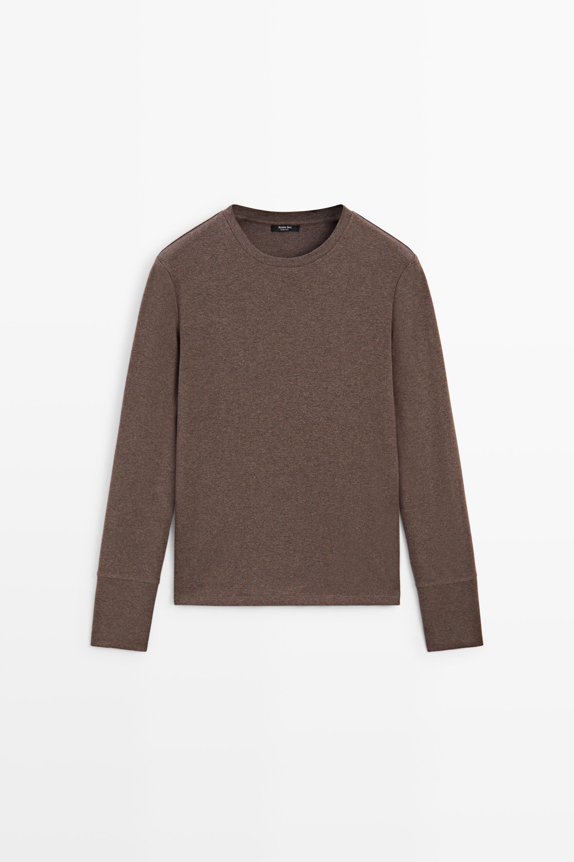 100% cotton long sleeve T-shirt — BROWN