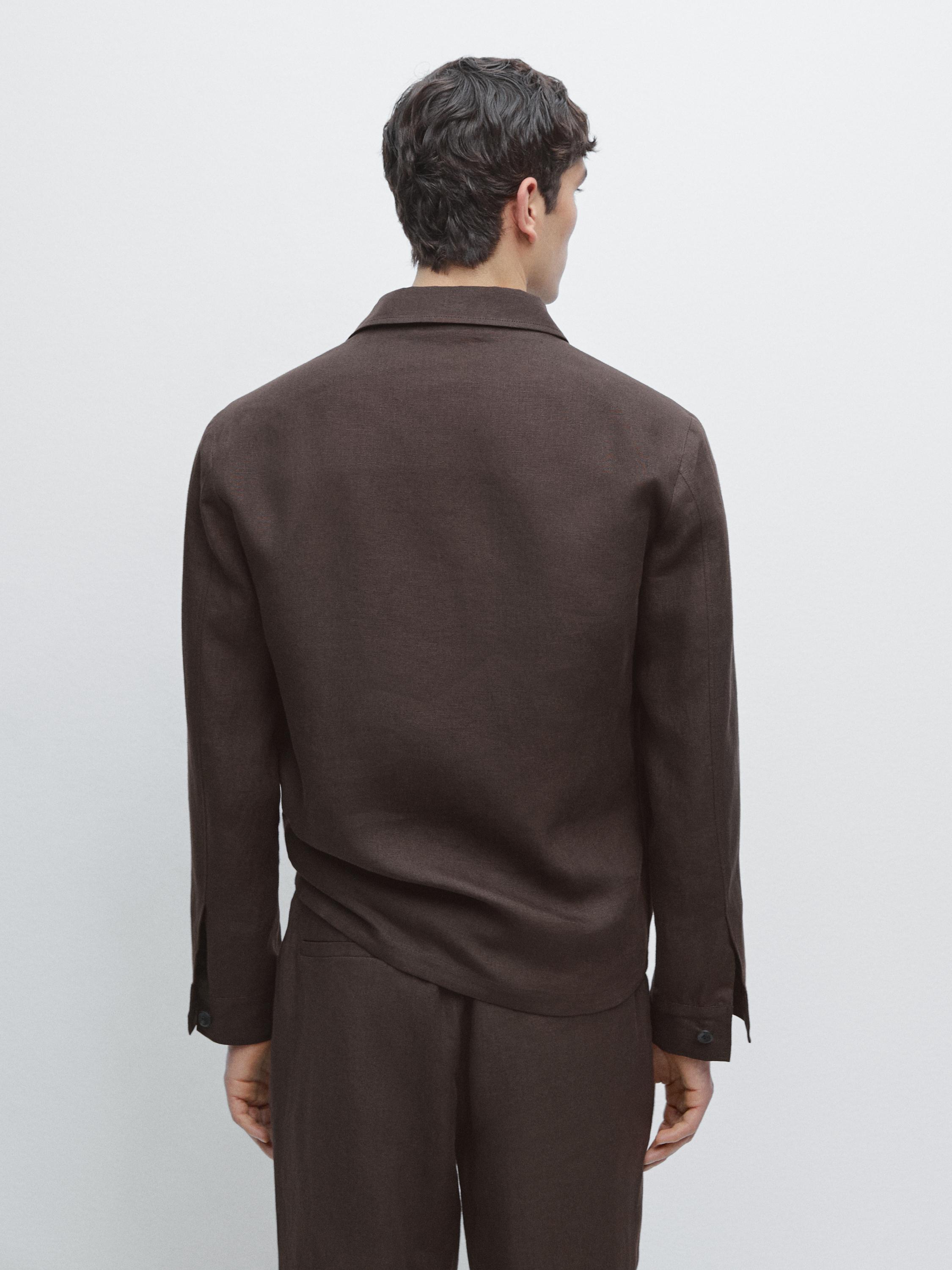 Total look linen overshirt — Chocolate