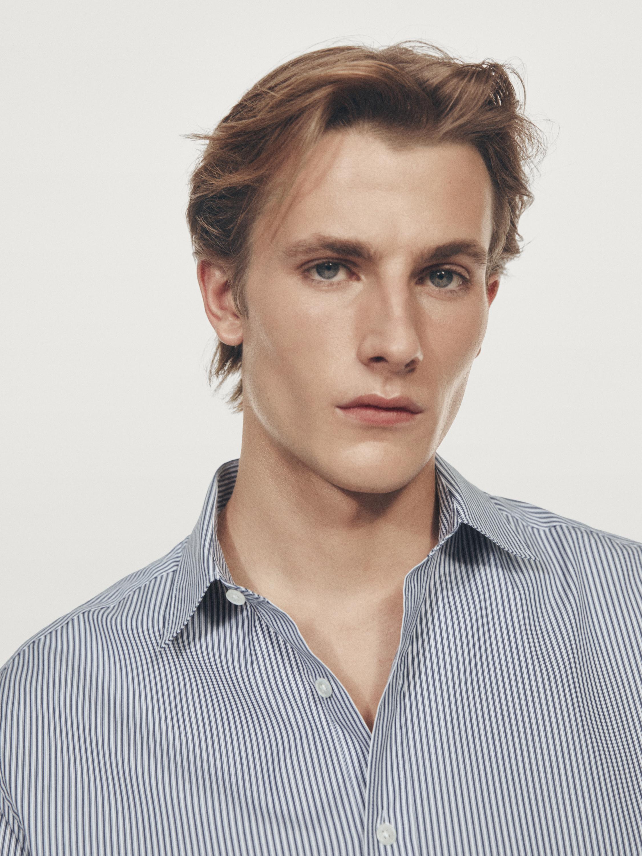 Regular fit striped poplin shirt