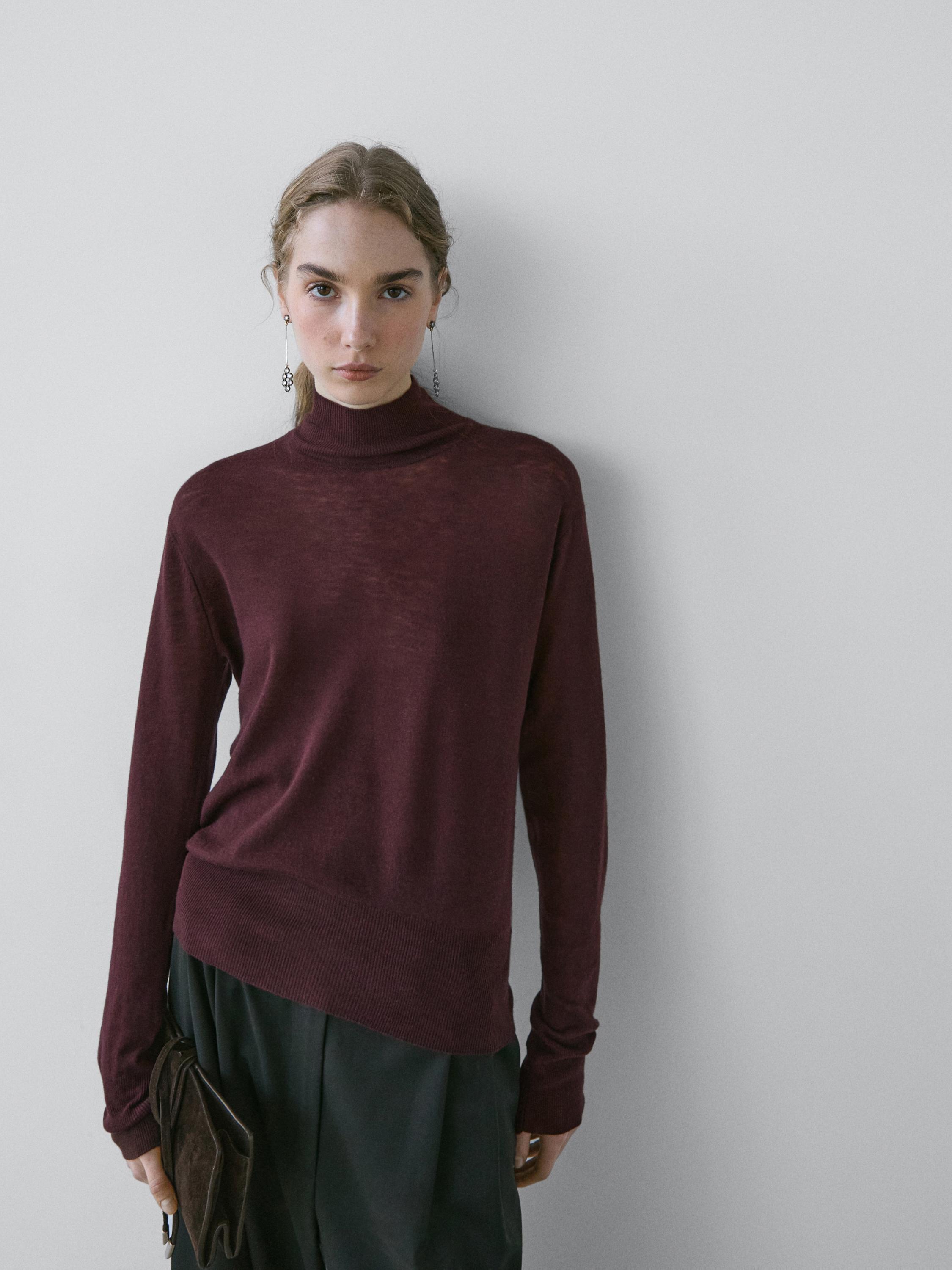 Pulover din tricot de lână 100% cu guler înalt - STUDIO