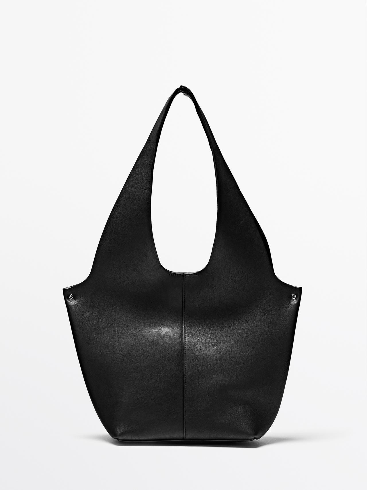 Massimo Dutti - Dames - Nappaleren Draagtas - Zwart - 01