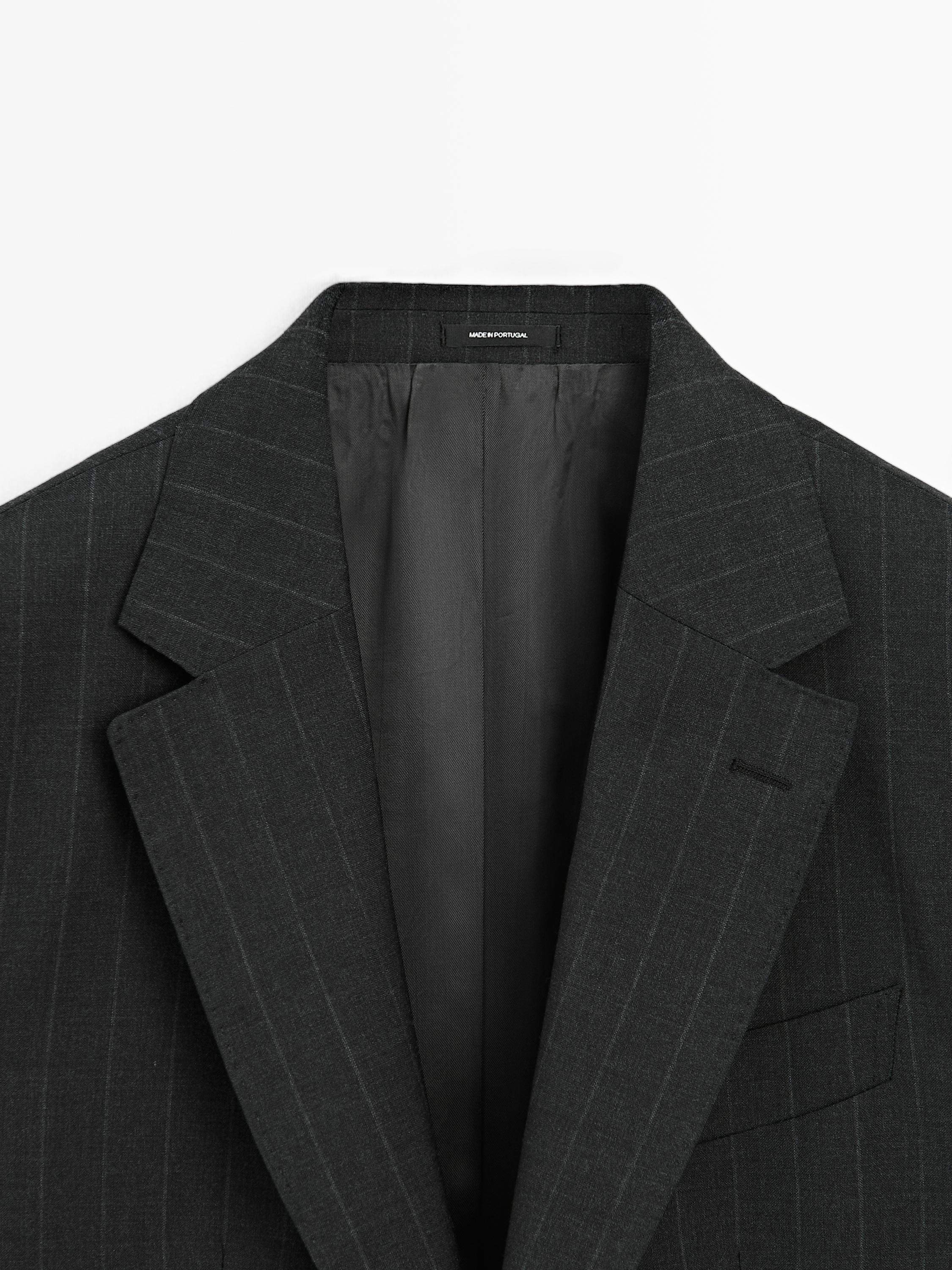 100% cool wool pinstripe suit blazer — GREY