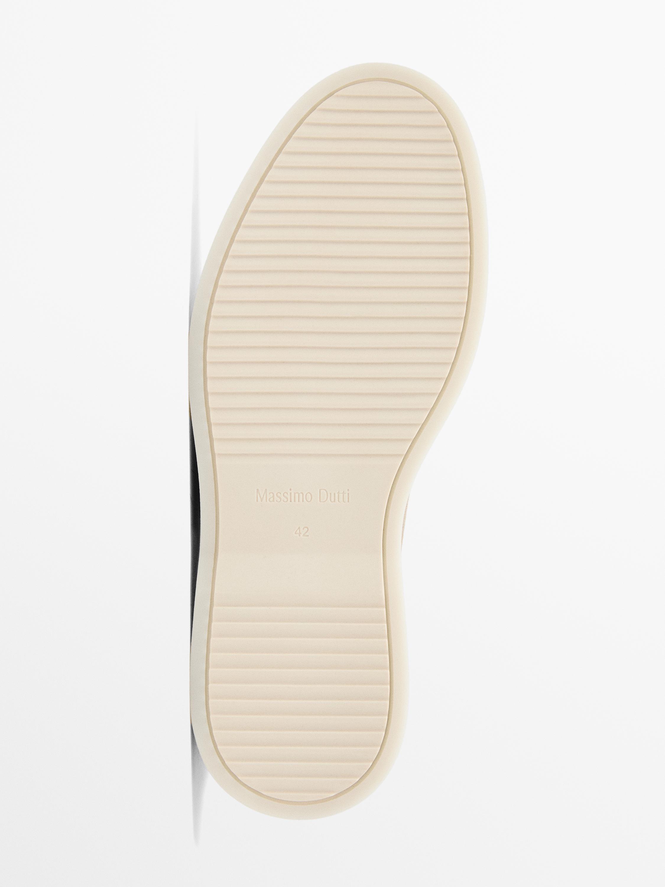 Split leather loafers with moc toe — SAND