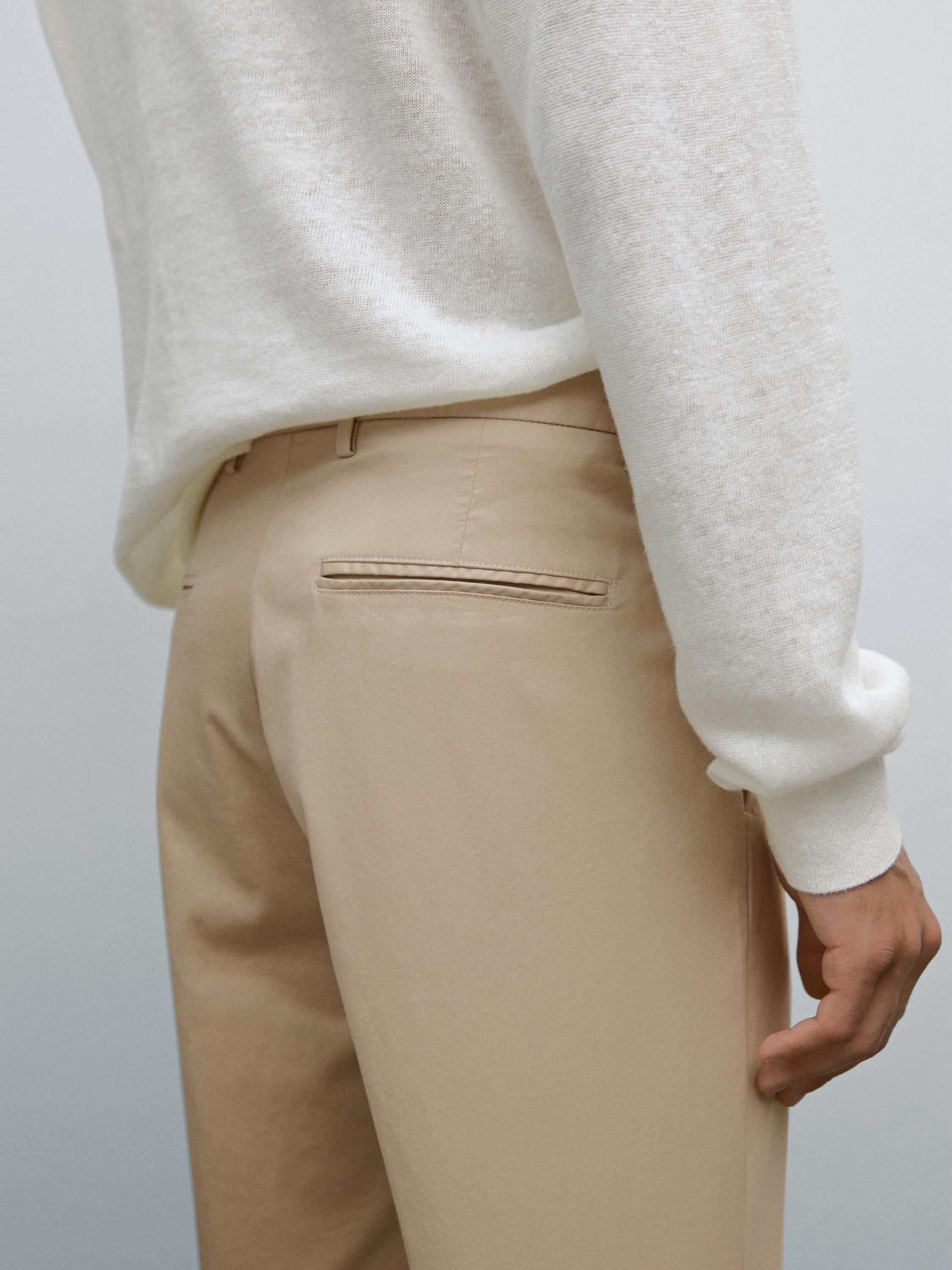 Cotton blend slim fit trousers