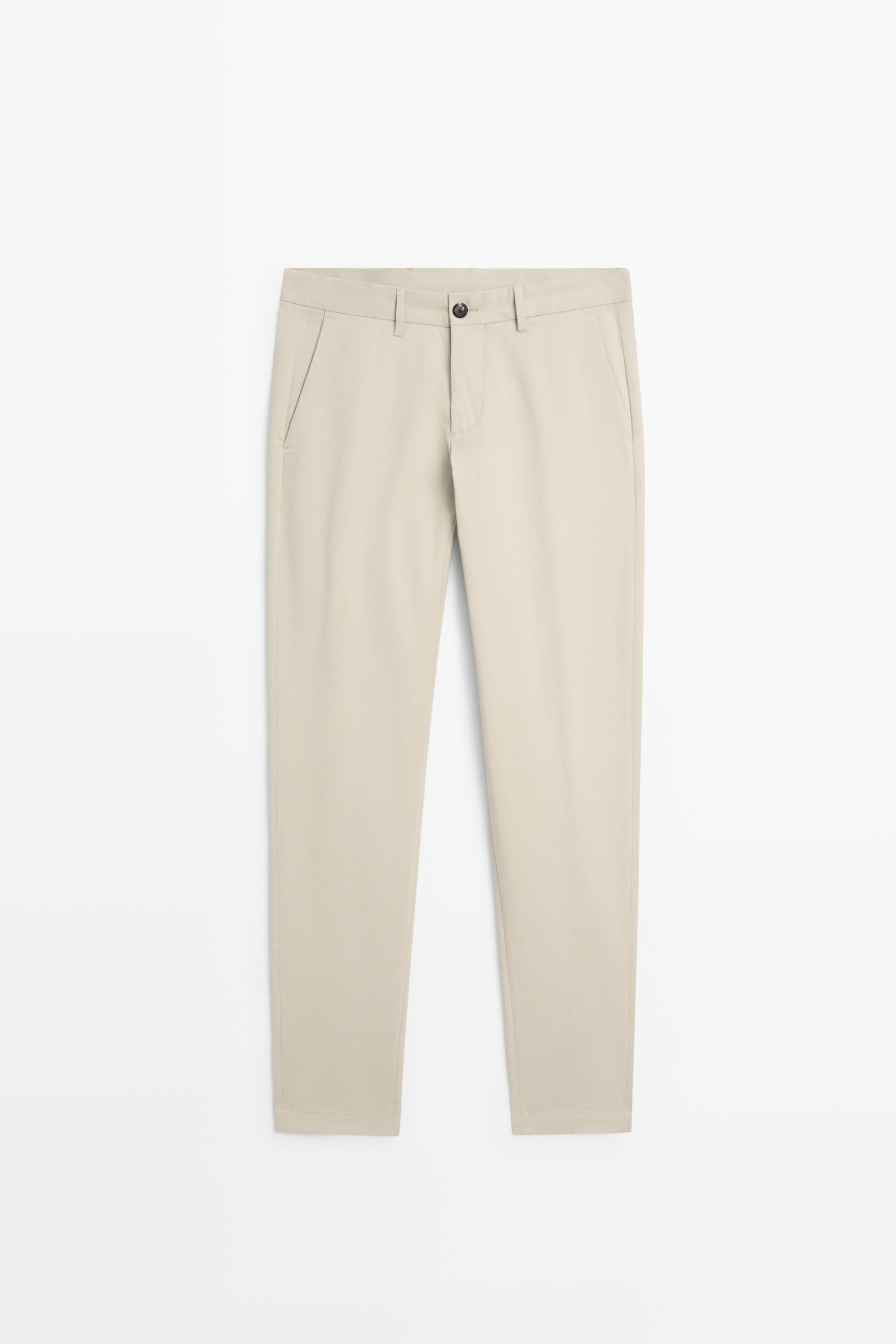 Cotton blend slim fit pants — BEIGE