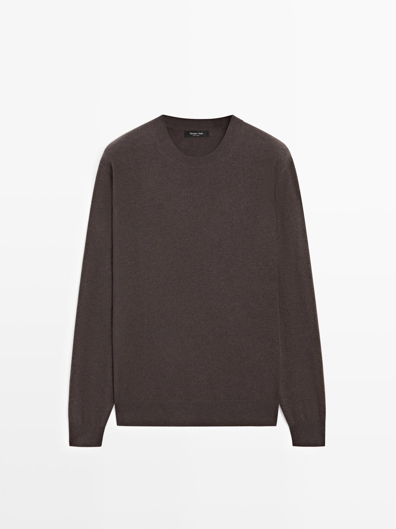 Massimo Dutti - Herre - Trøje I Uldblanding Med Rund Hals - Brun - Xxl