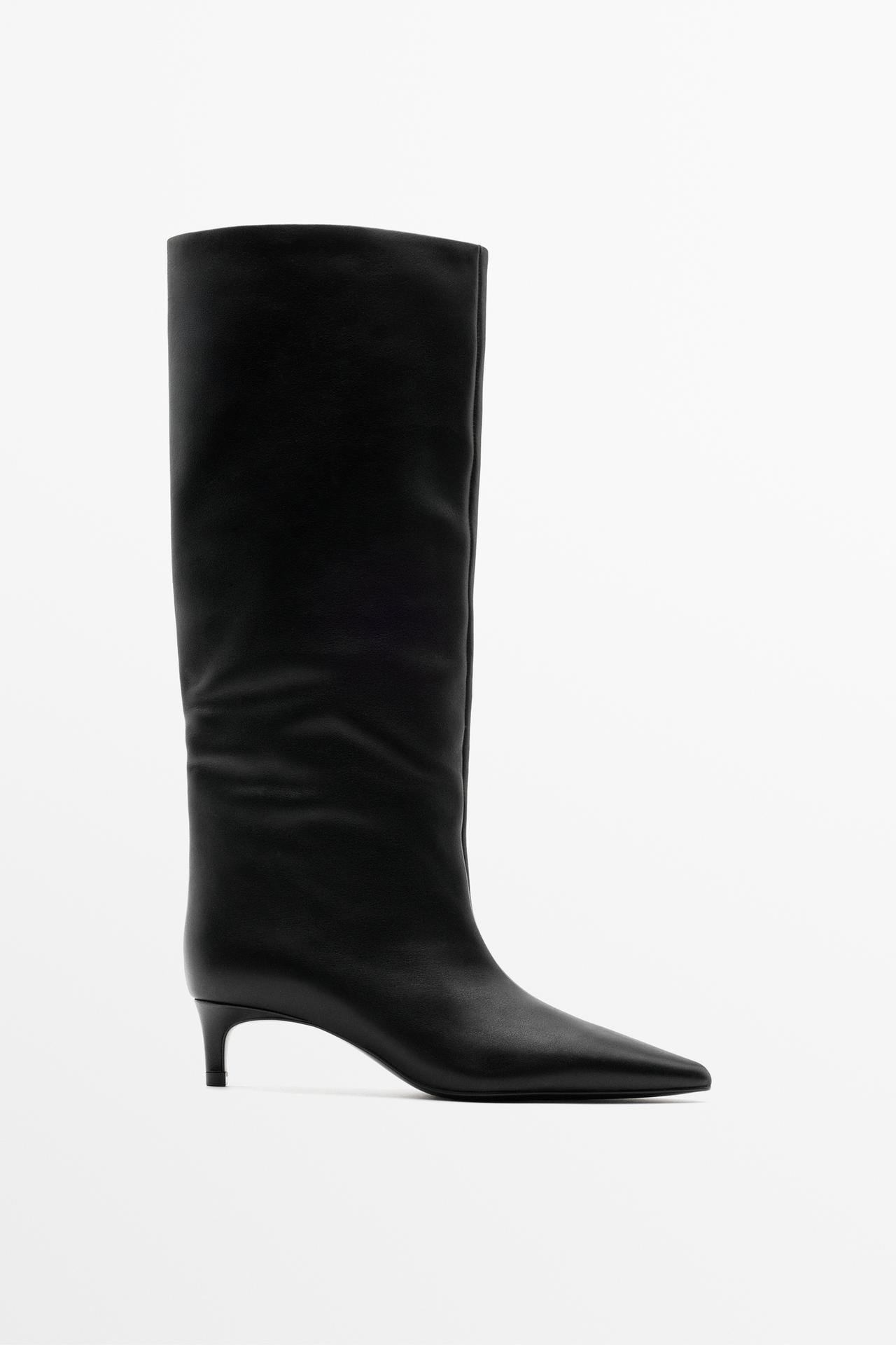 Soft leather heel boot — BLACK