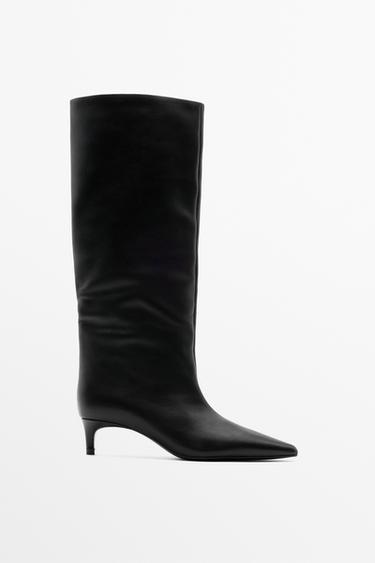 Soft leather heel boot — BLACK 1