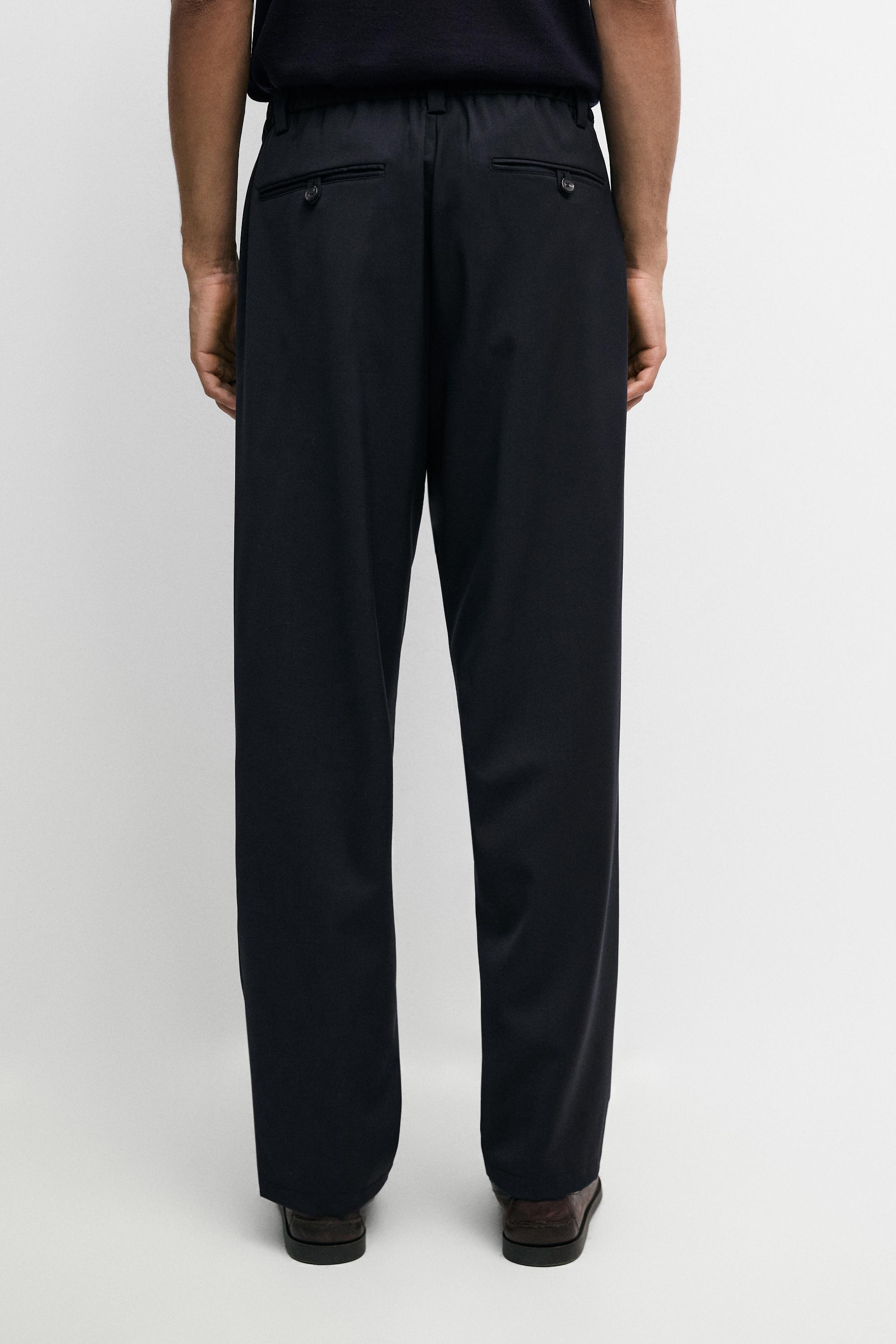 100% wool straight-leg pants — NAVY BLUE