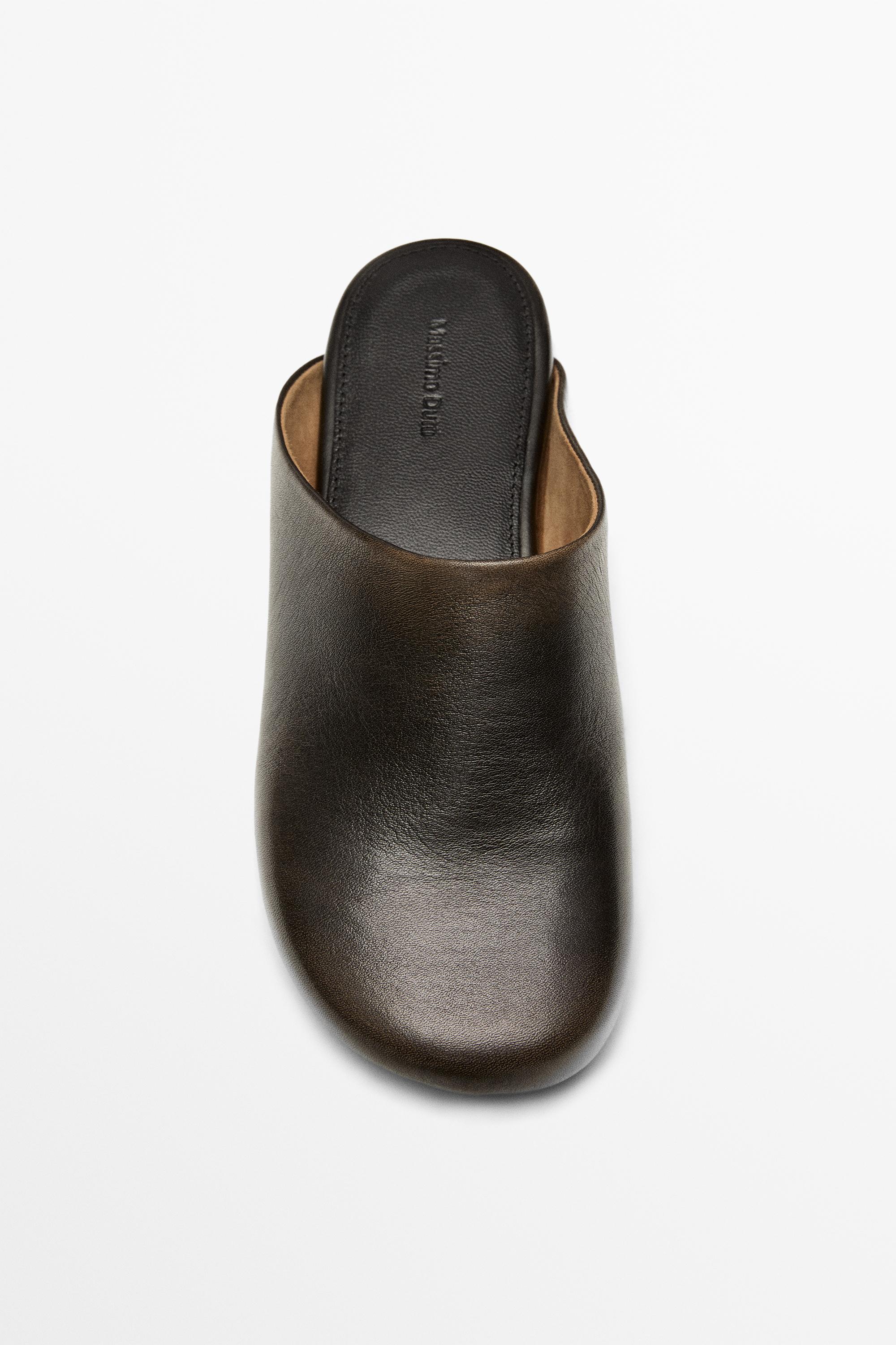 Leather mule clogs — BROWN