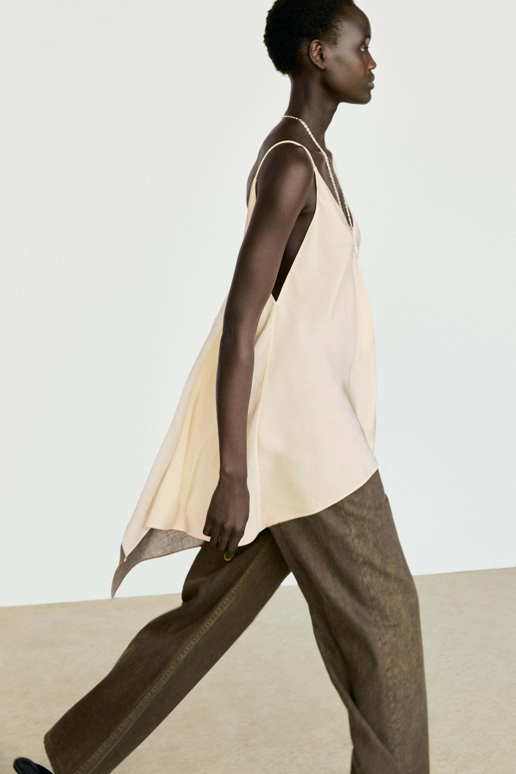 Asymmetric strappy flowing top — CREAM