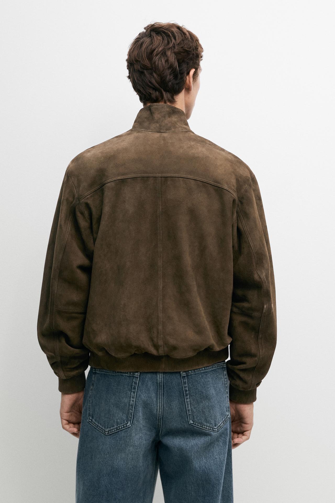 Suede jacket with pocket detail — KHAKI