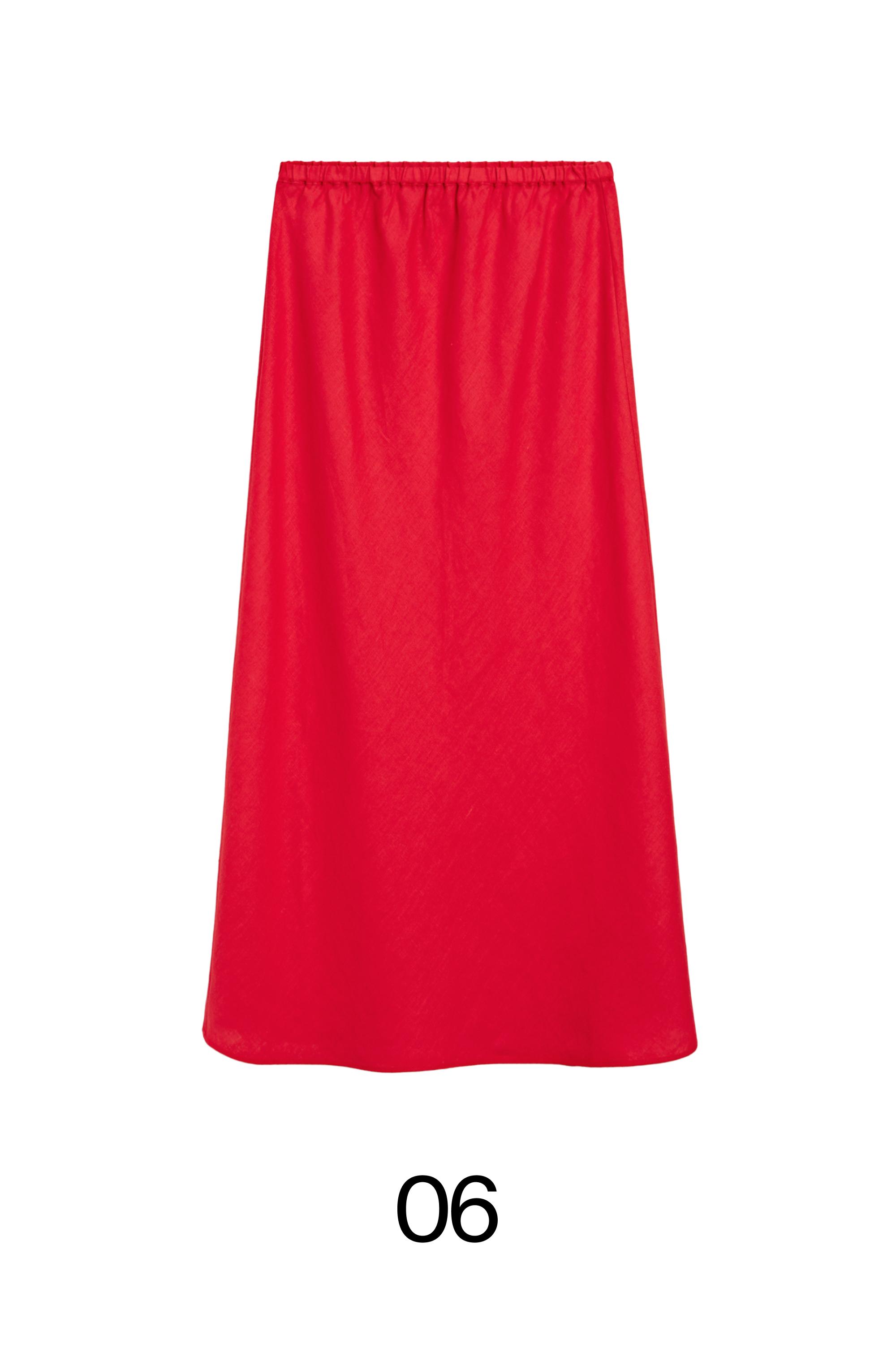 100% linen elasticated midi skirt — RED