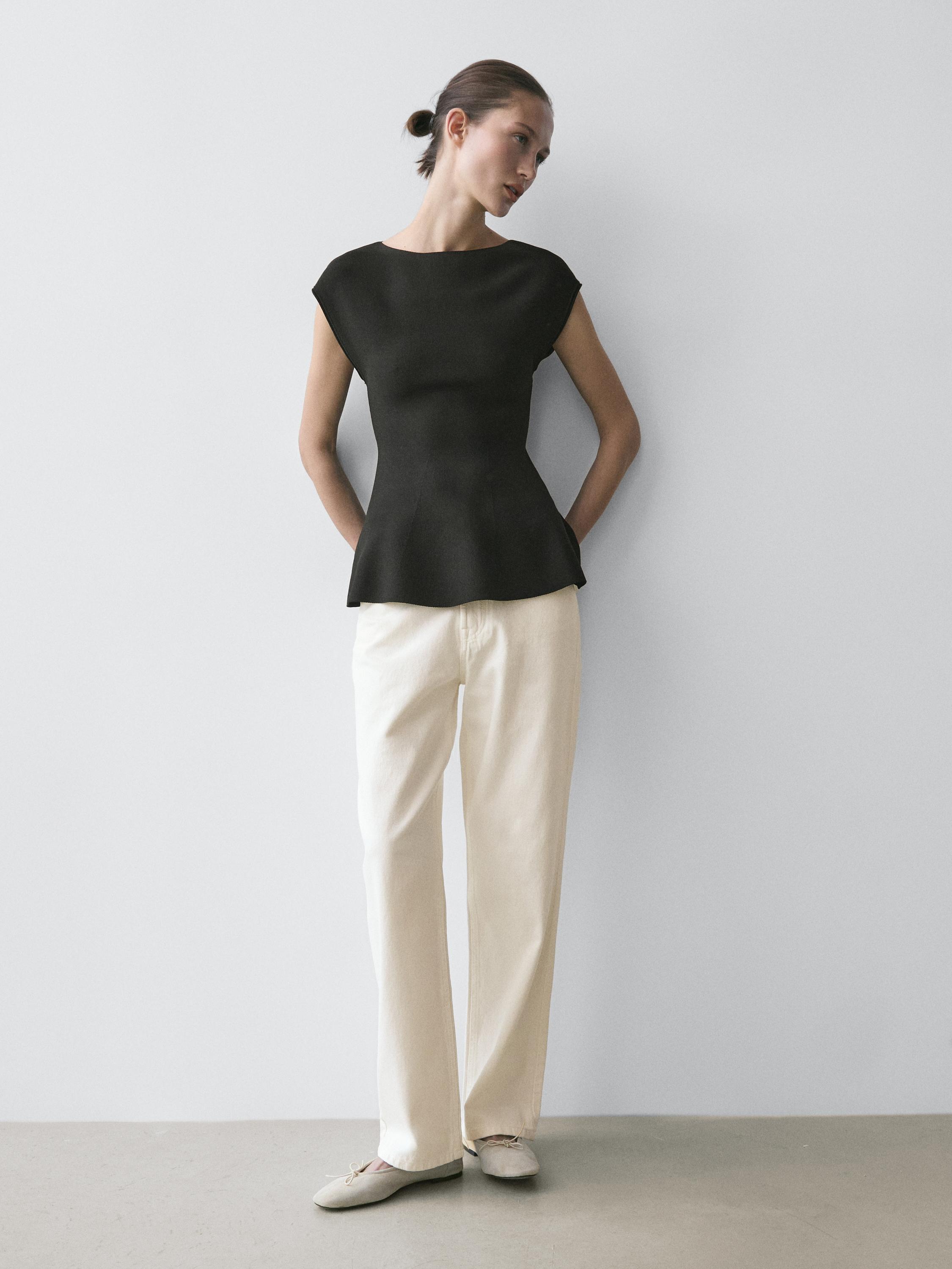 Knit top with crew neck — BLACK
