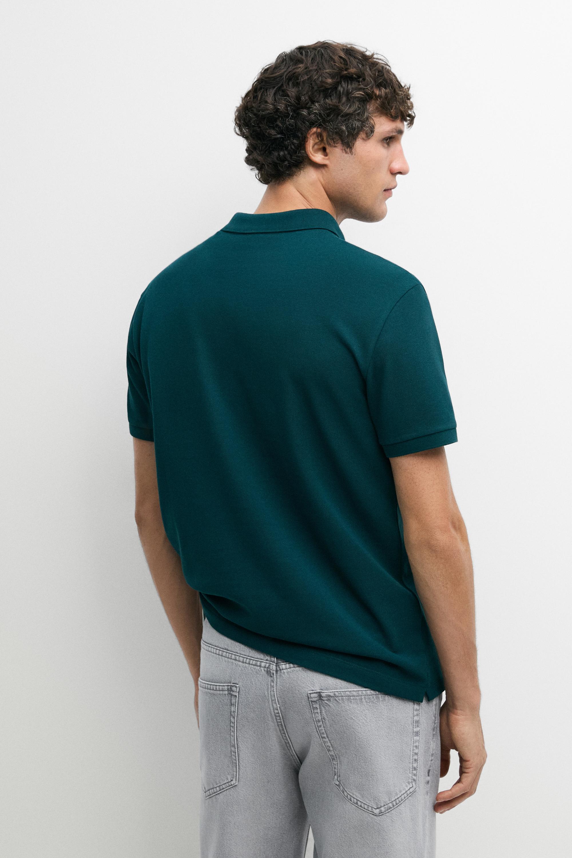 Micro-textured cotton piqué polo shirt — GREENISH BLUE