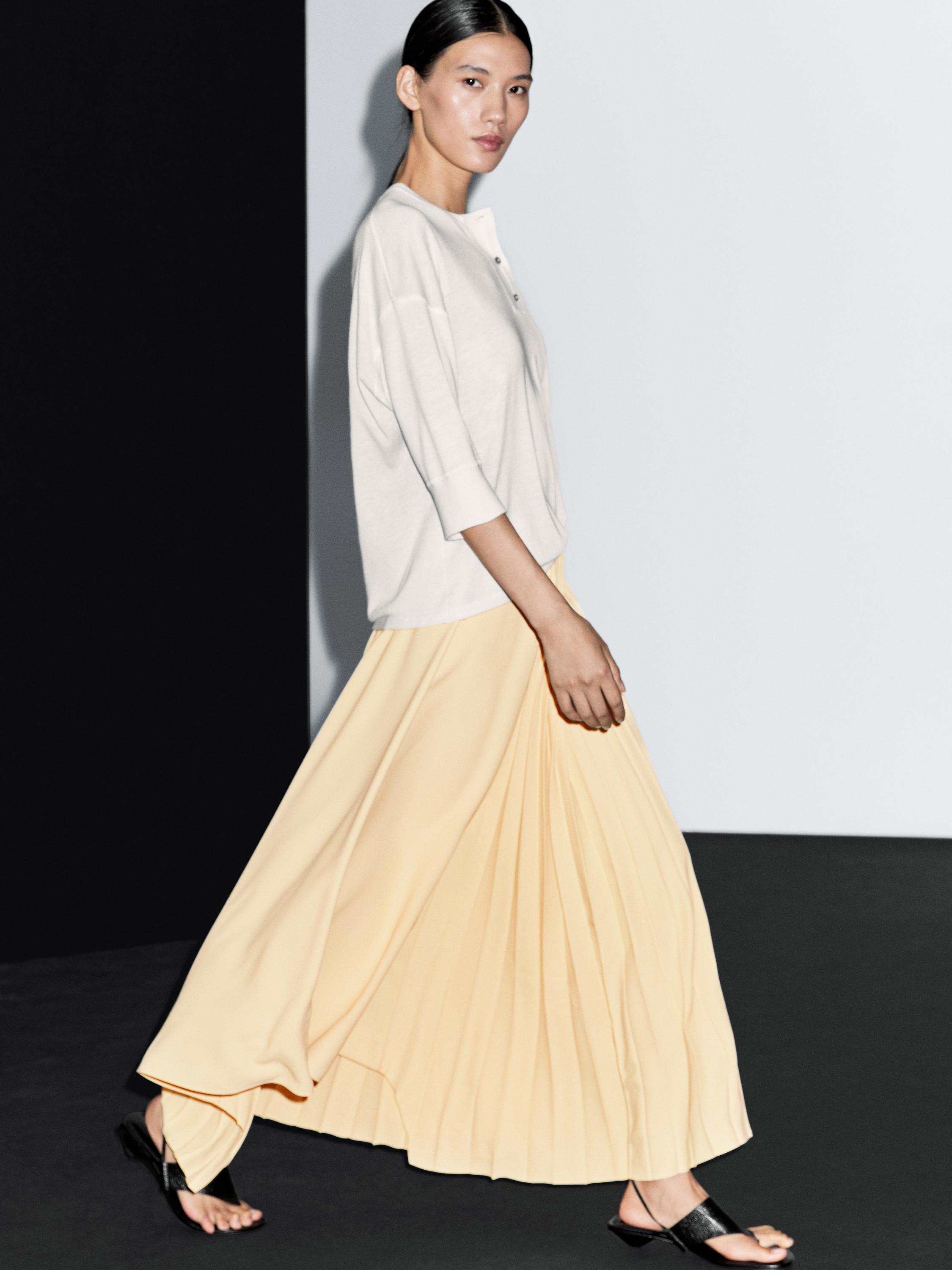 Denim midi skirt with plank detail