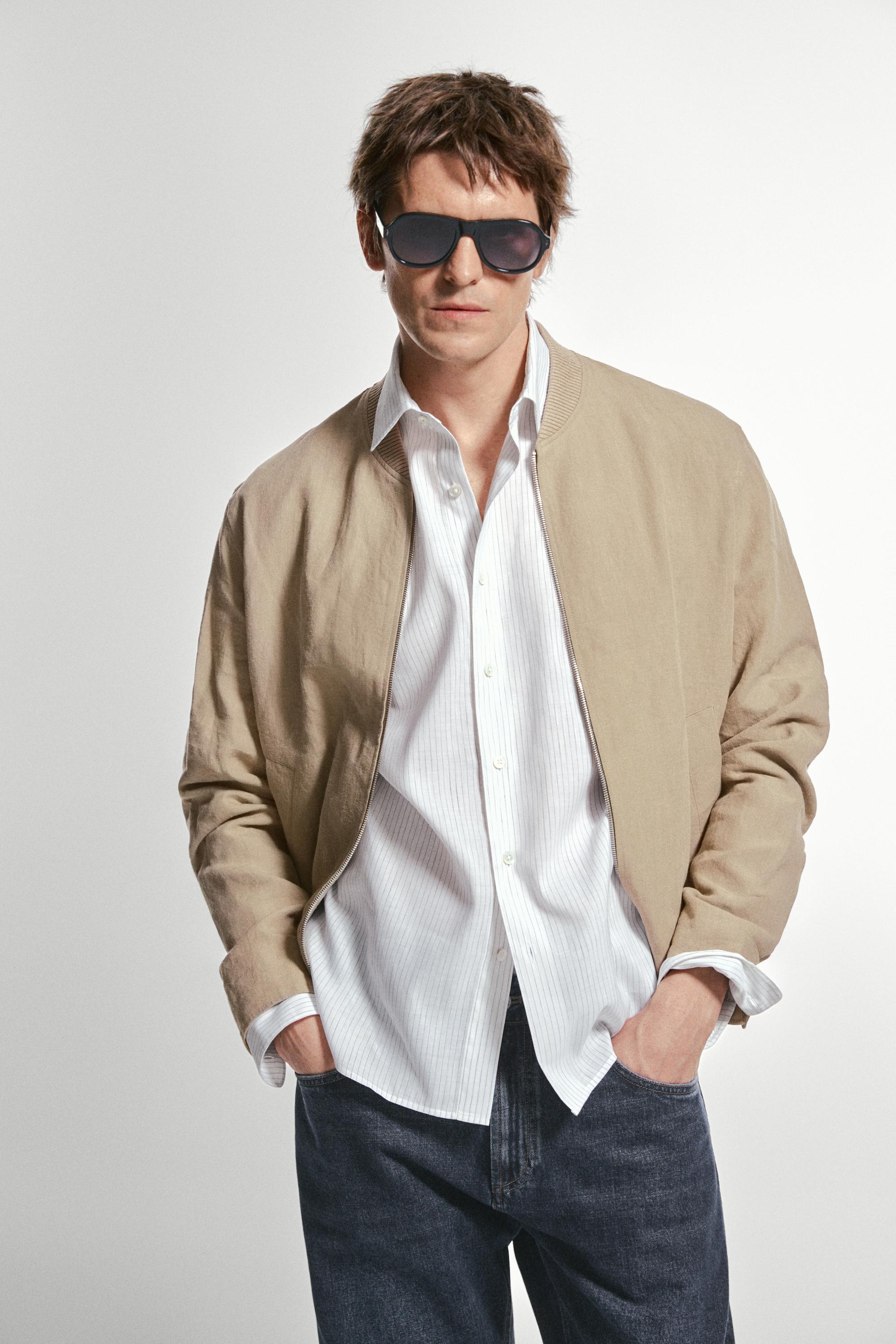 Linen bomber jacket — BEIGE