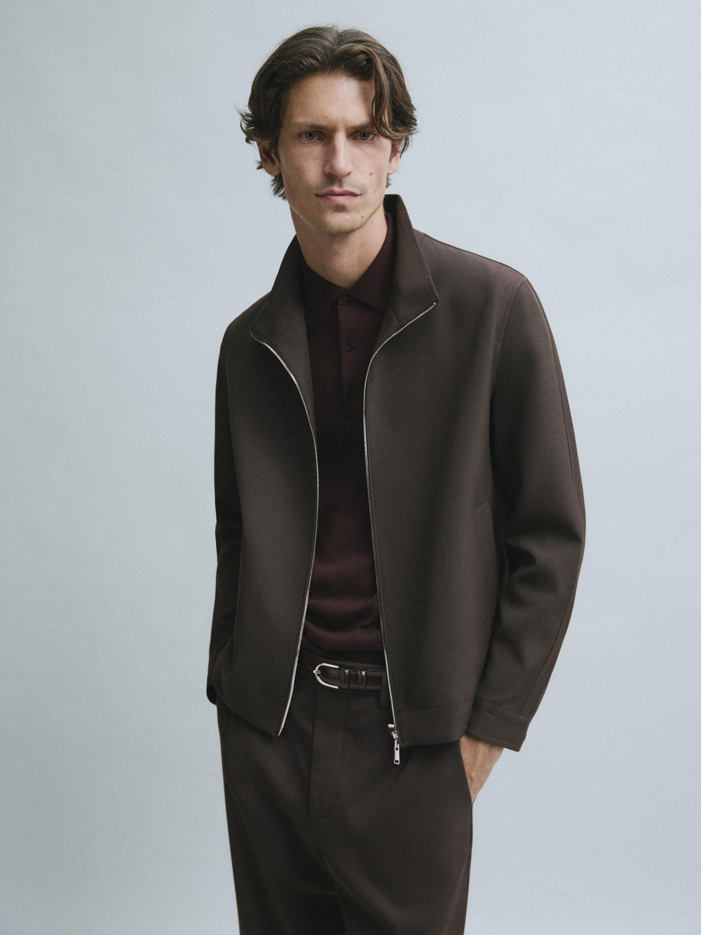 100% cool wool total look jacket — BROWN