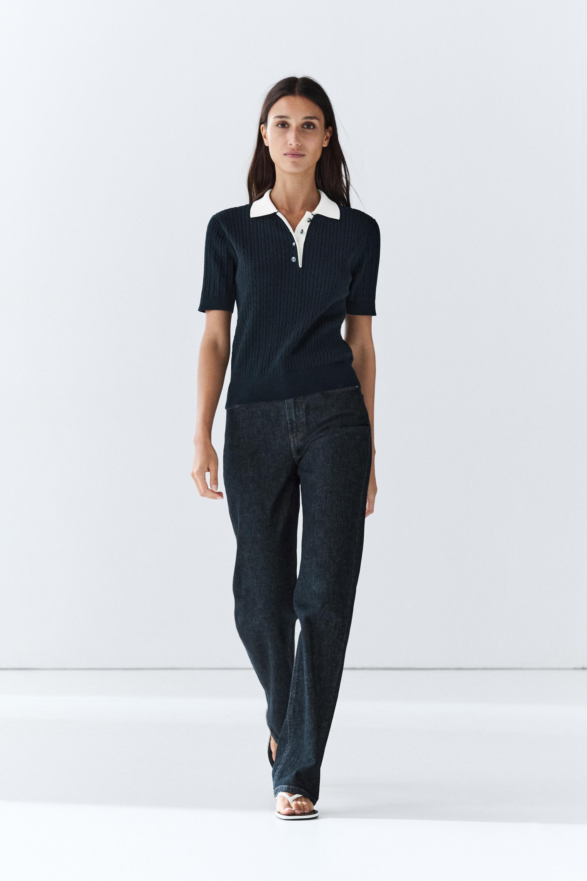 100% cotton cable-knit polo shirt