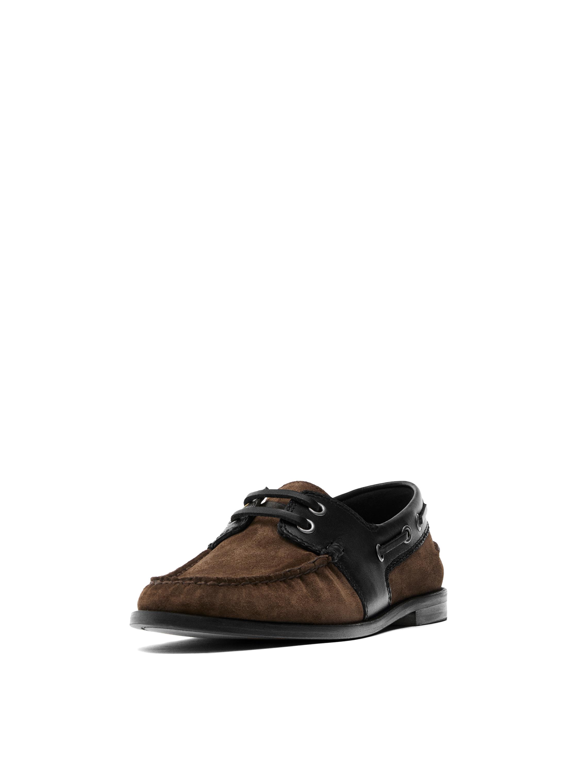 Contrast leather deck shoes — BROWN