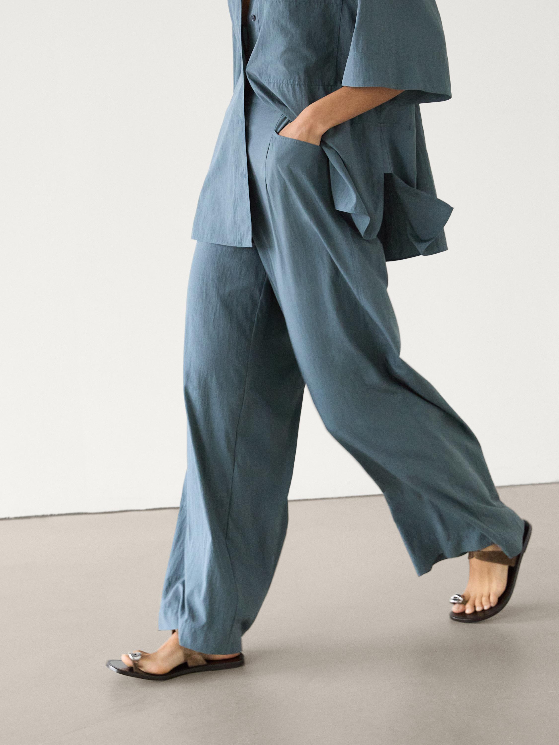 Pantalon wide leg en popeline ensemble