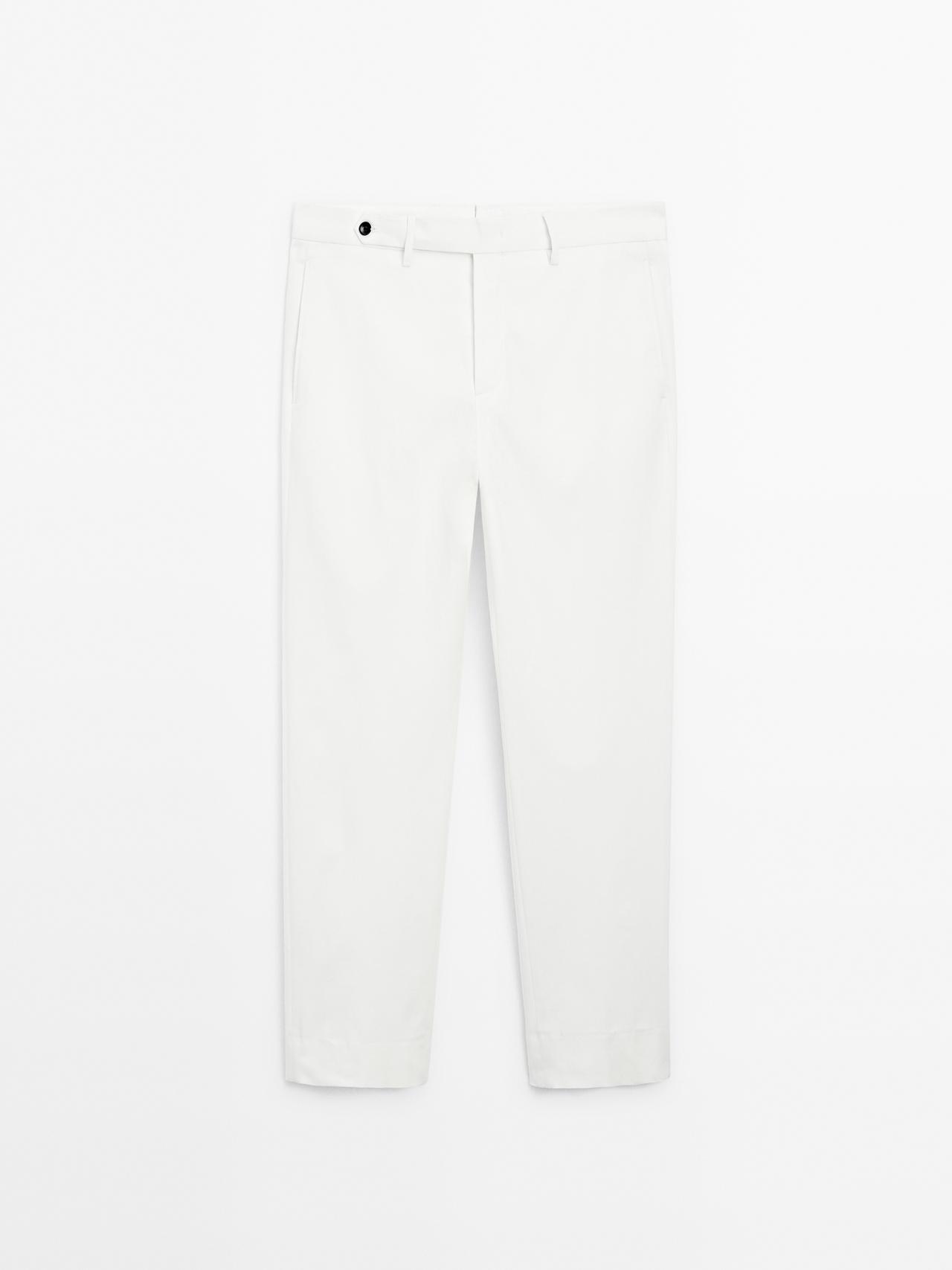 Massimo Dutti - Herre - Slim Fit Bukser I Bomuldsblanding - Råhvid - 38