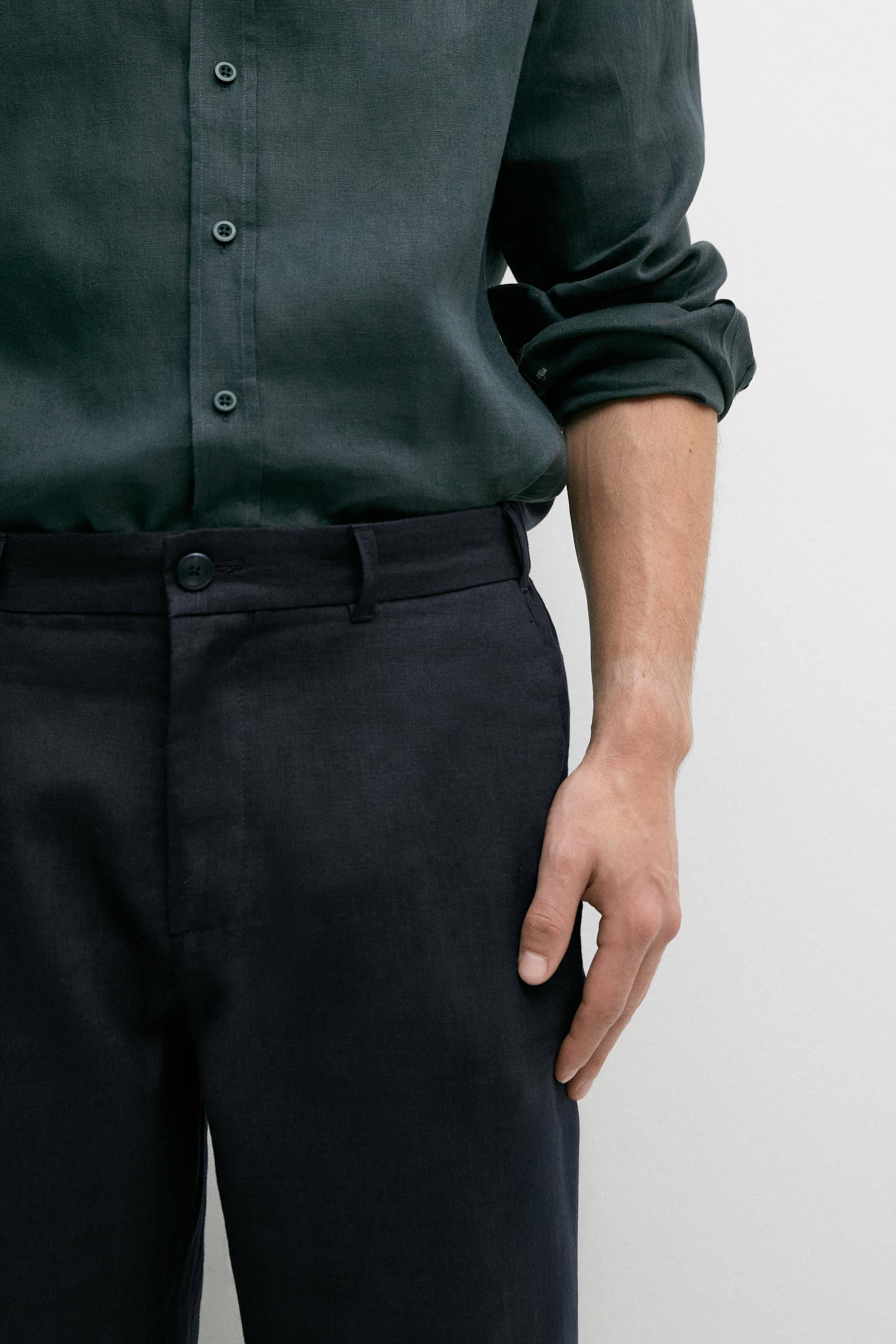 Tapered fit linen pants — NAVY BLUE