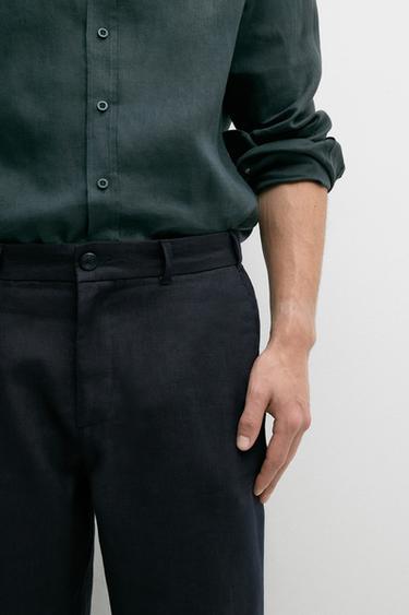 Tapered fit linen pants — NAVY BLUE 8