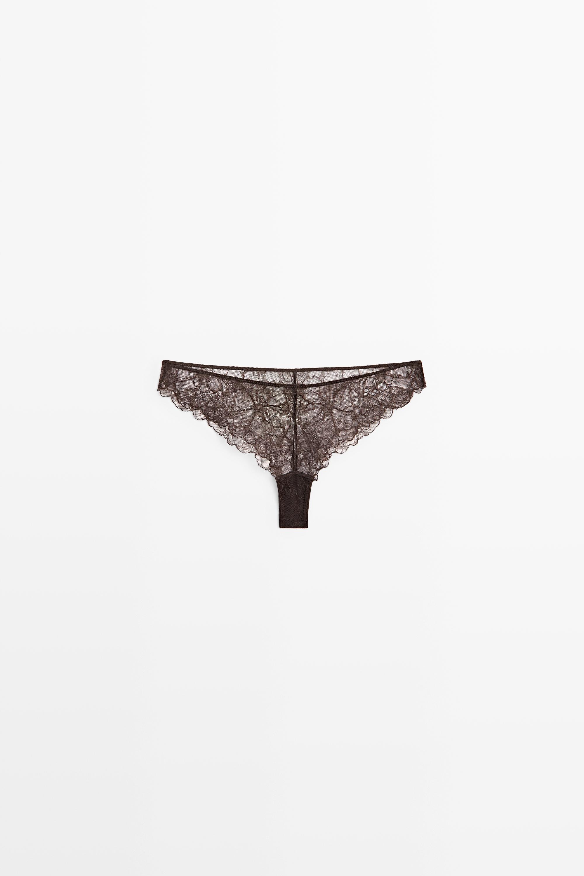 Floral lace briefs — BROWN