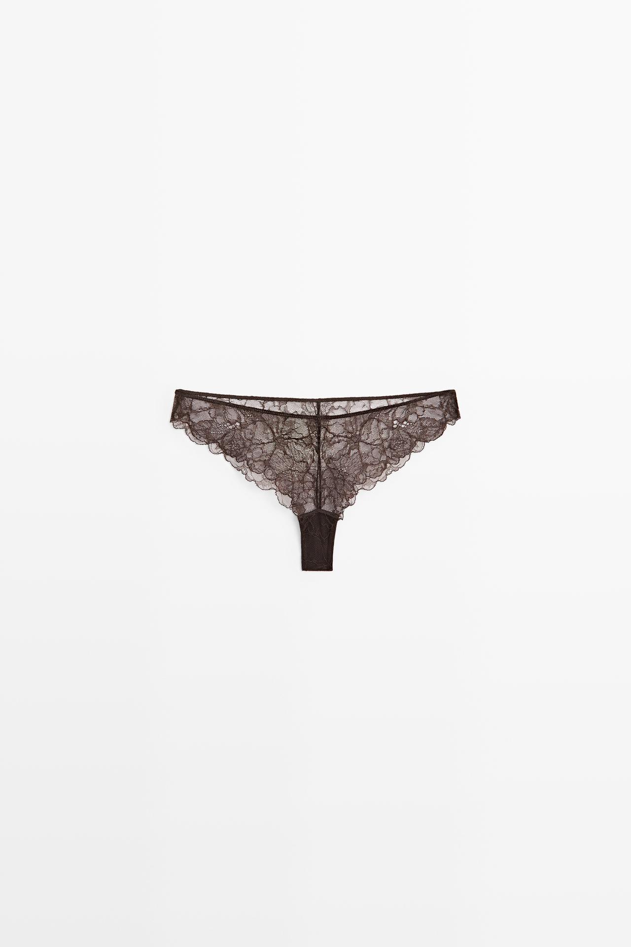 Floral lace briefs — BROWN