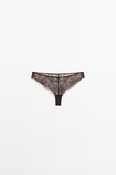 Floral lace briefs — BROWN 2