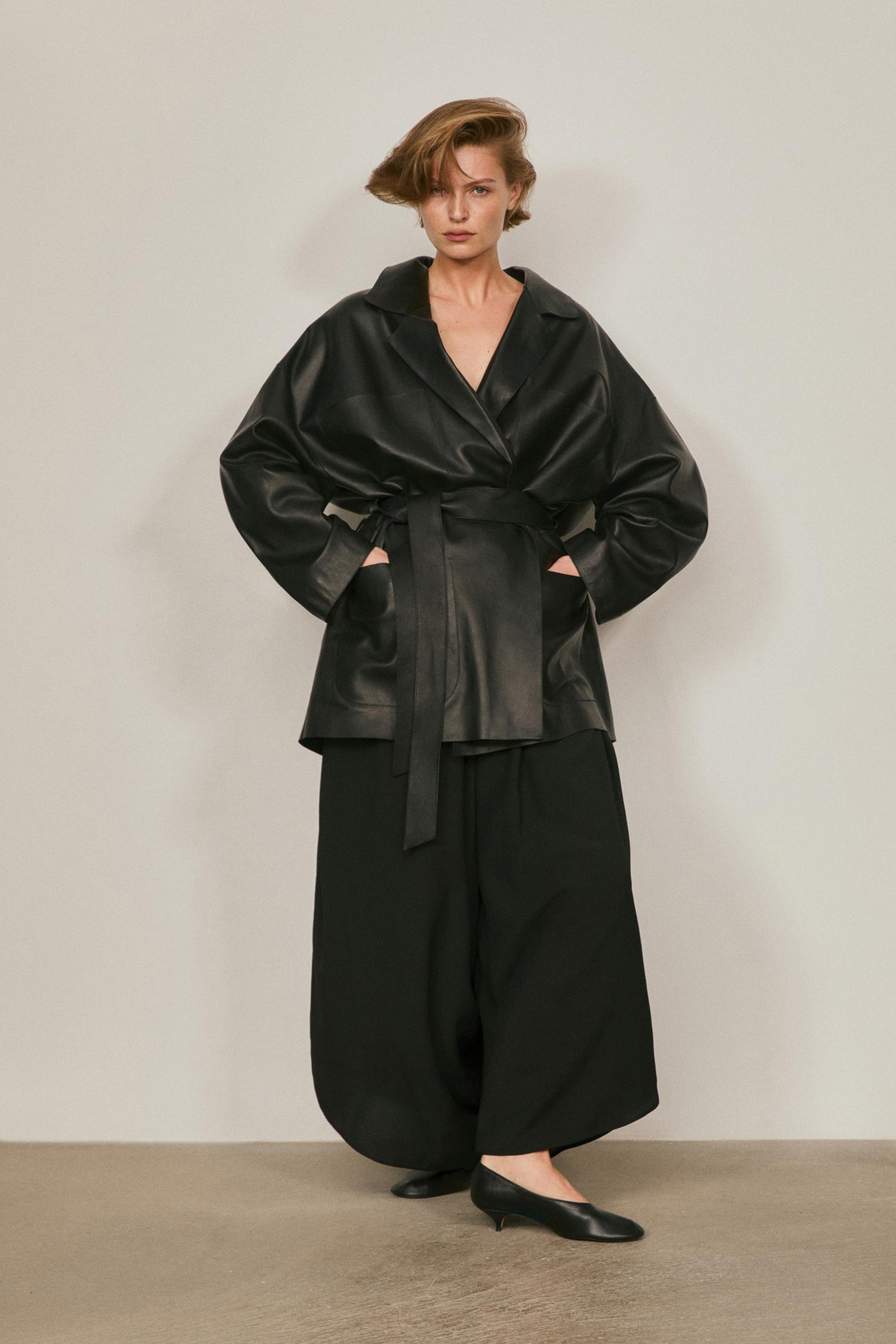 Long nappa leather jacket with tie - LIMITED EDITION — BLACK