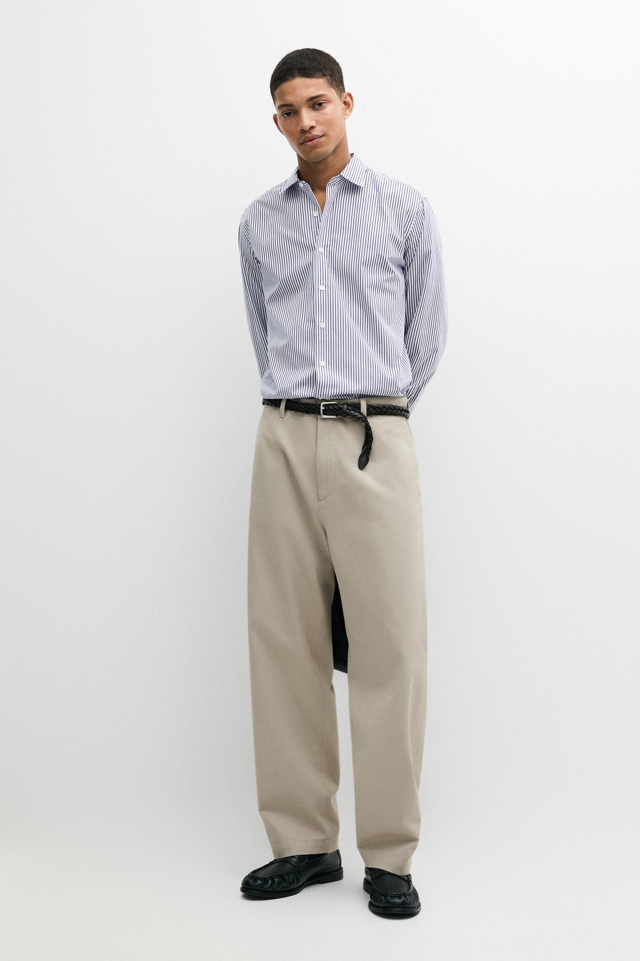 100% cotton regular fit striped shirt — NAVY BLUE