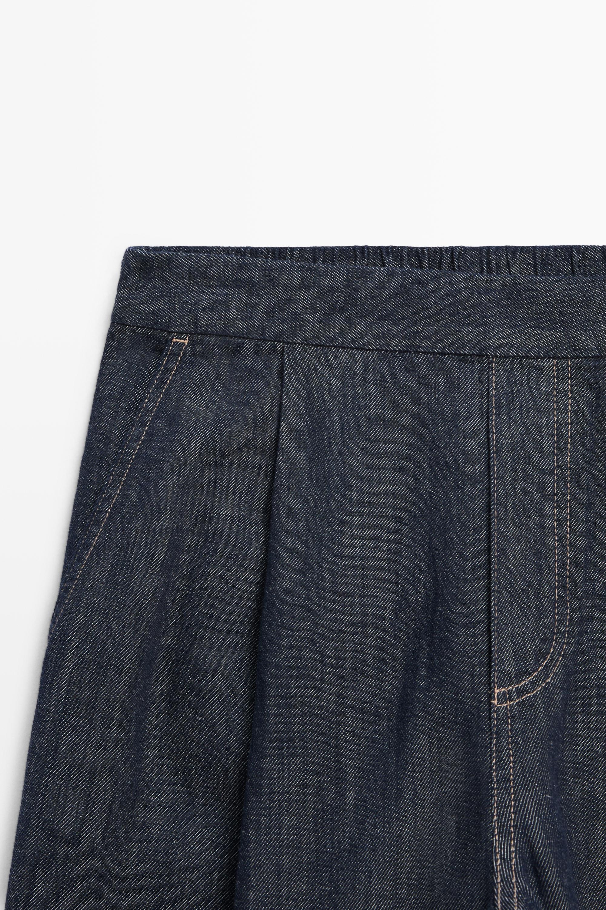 Cotton blend pleated semi-jogger pants — DARK BLUE