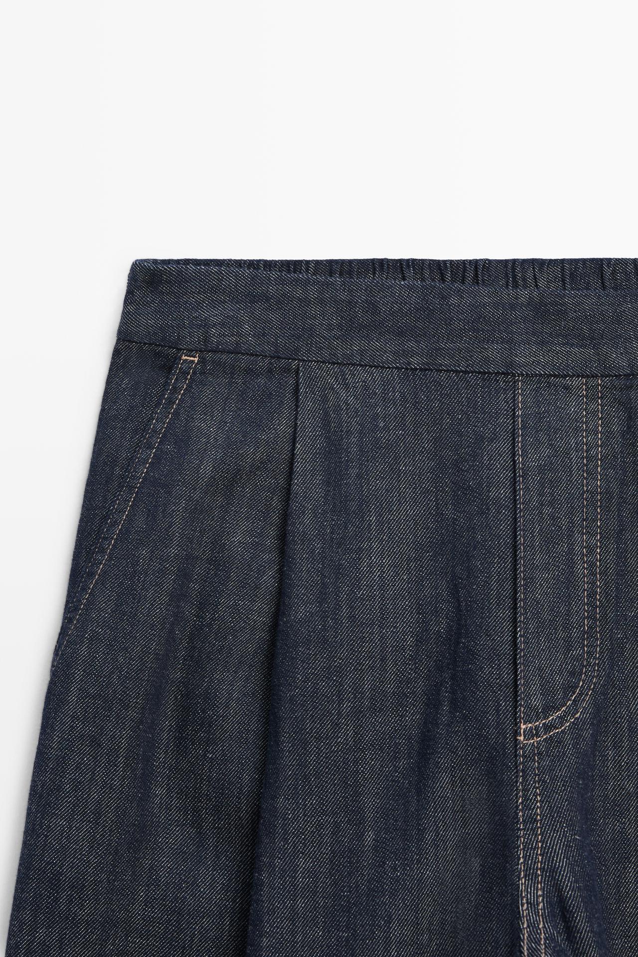 Cotton blend pleated semi-jogger pants — DARK BLUE