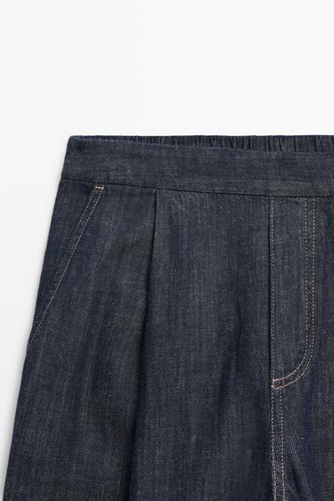 Cotton blend pleated semi-jogger pants — DARK BLUE 4