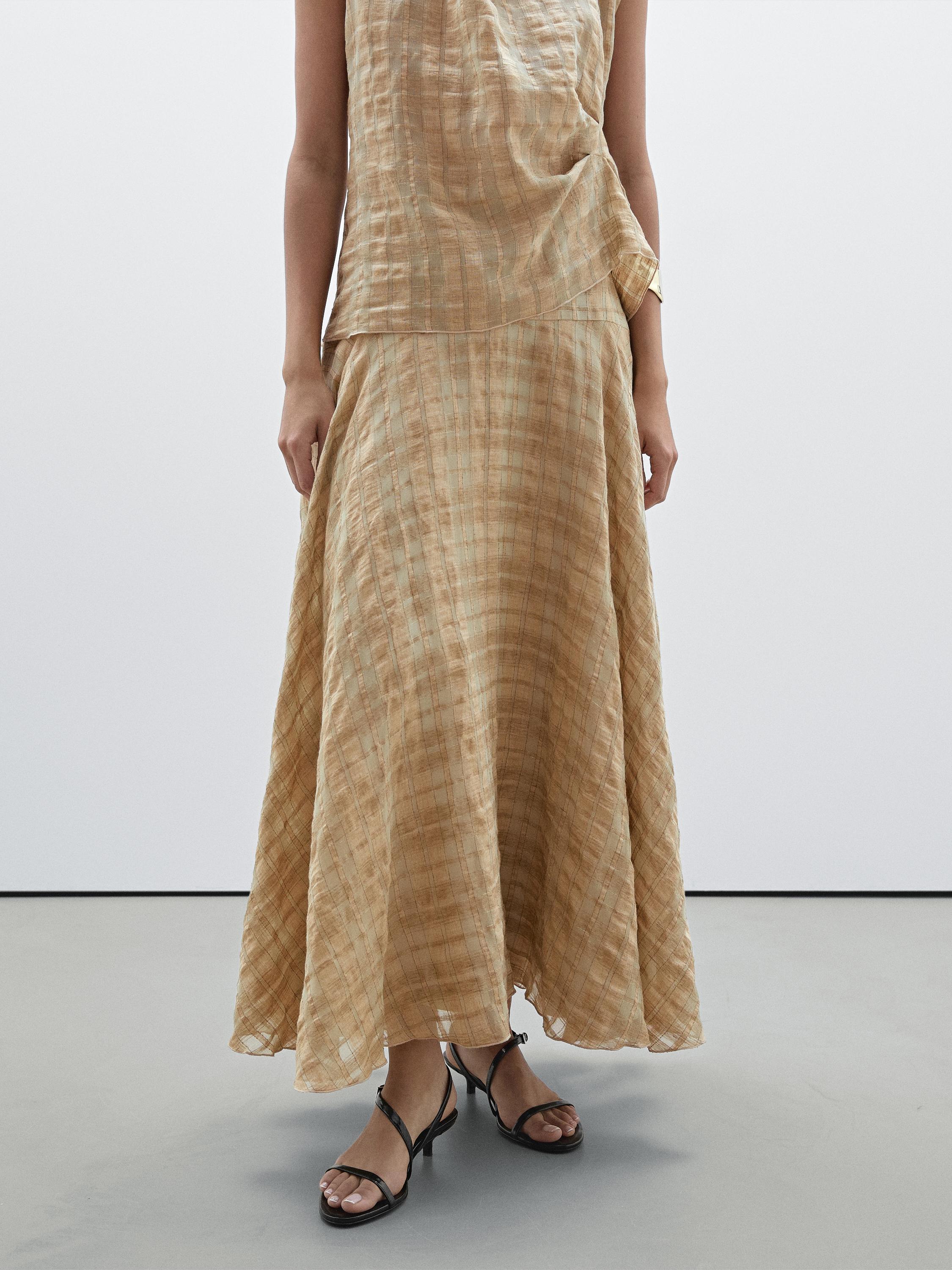 Long check skirt