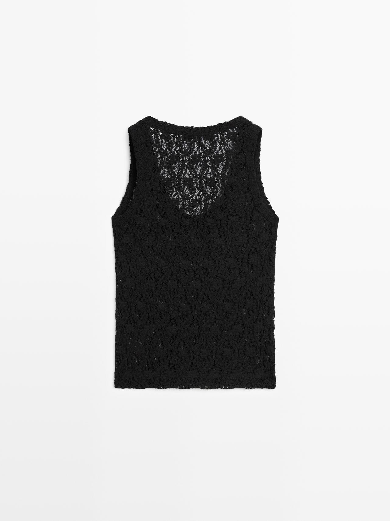 Round neck lace top — BLACK