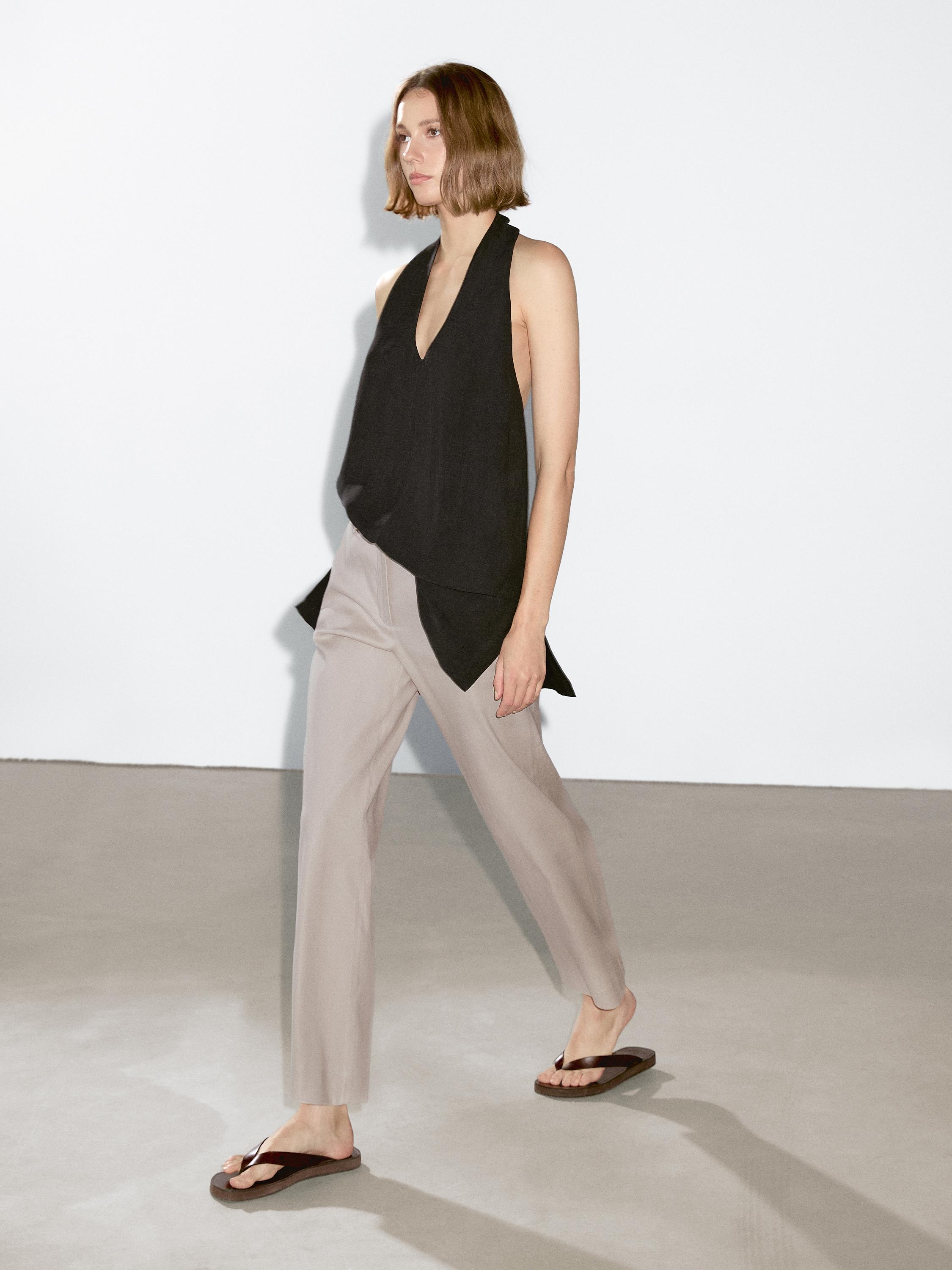 Stretch linen blend trousers