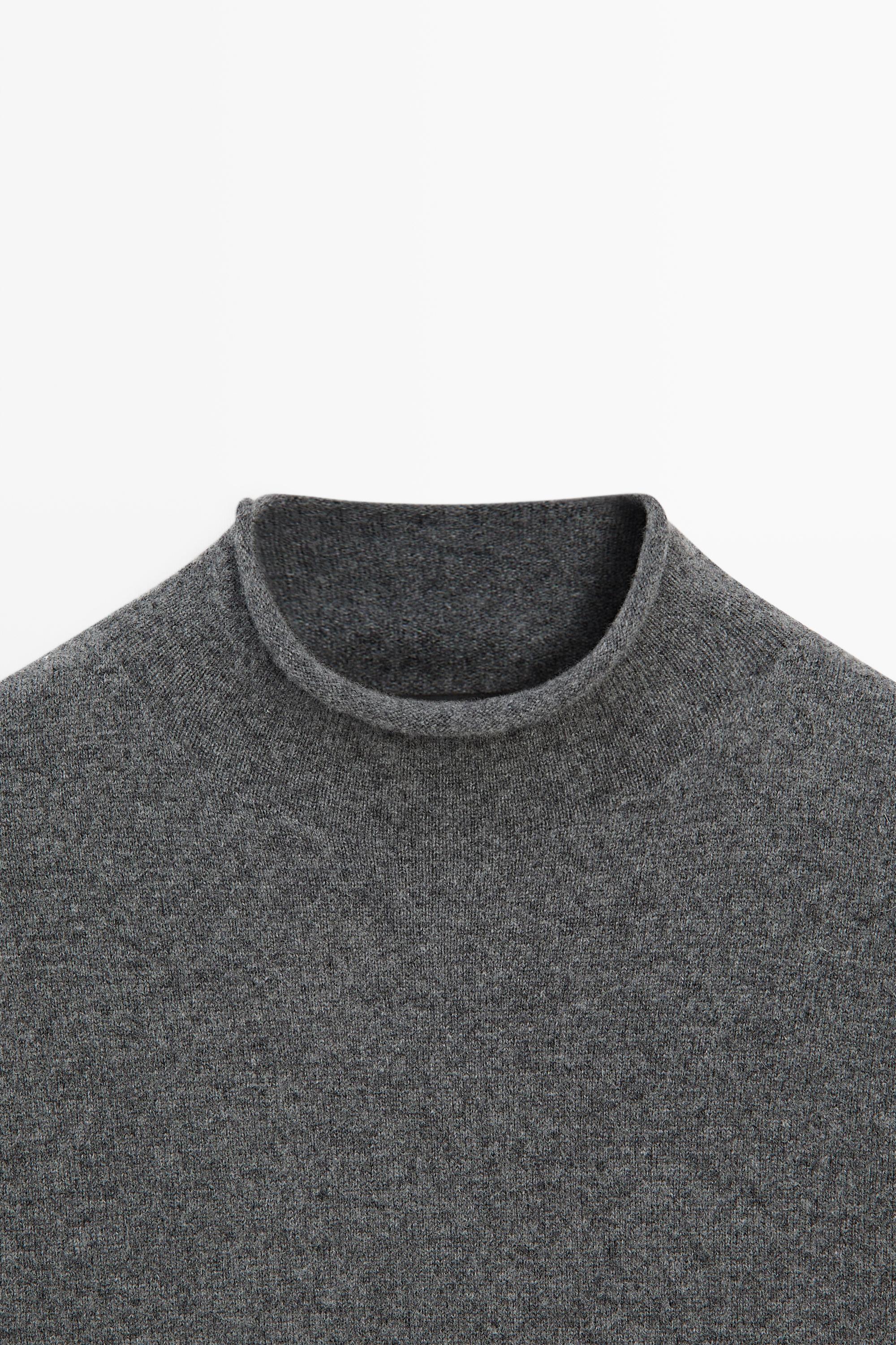 Wool blend mock turtleneck knit sweater — MEDIUM GREY